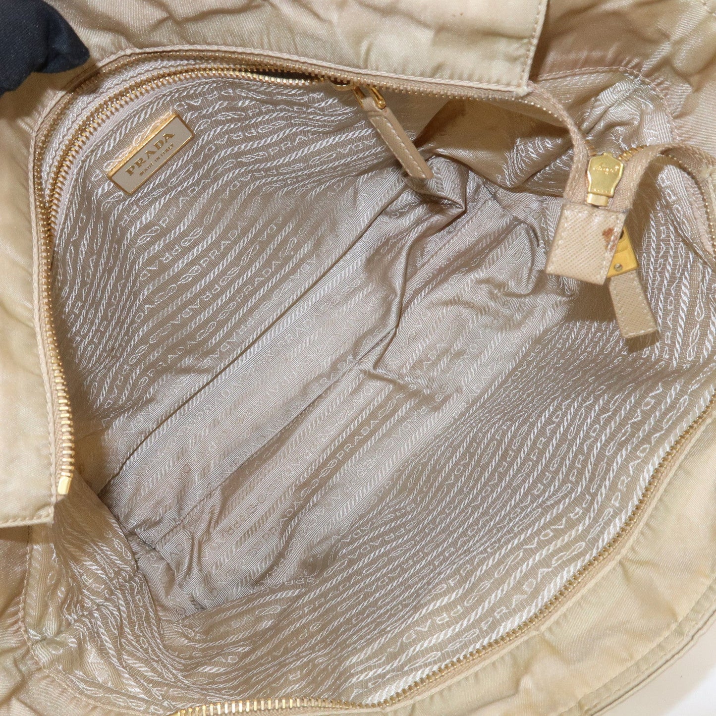 Prada Triangle Logo Nylon Saffiano Leather Tote Bag Beige BR2311【Pre-order】