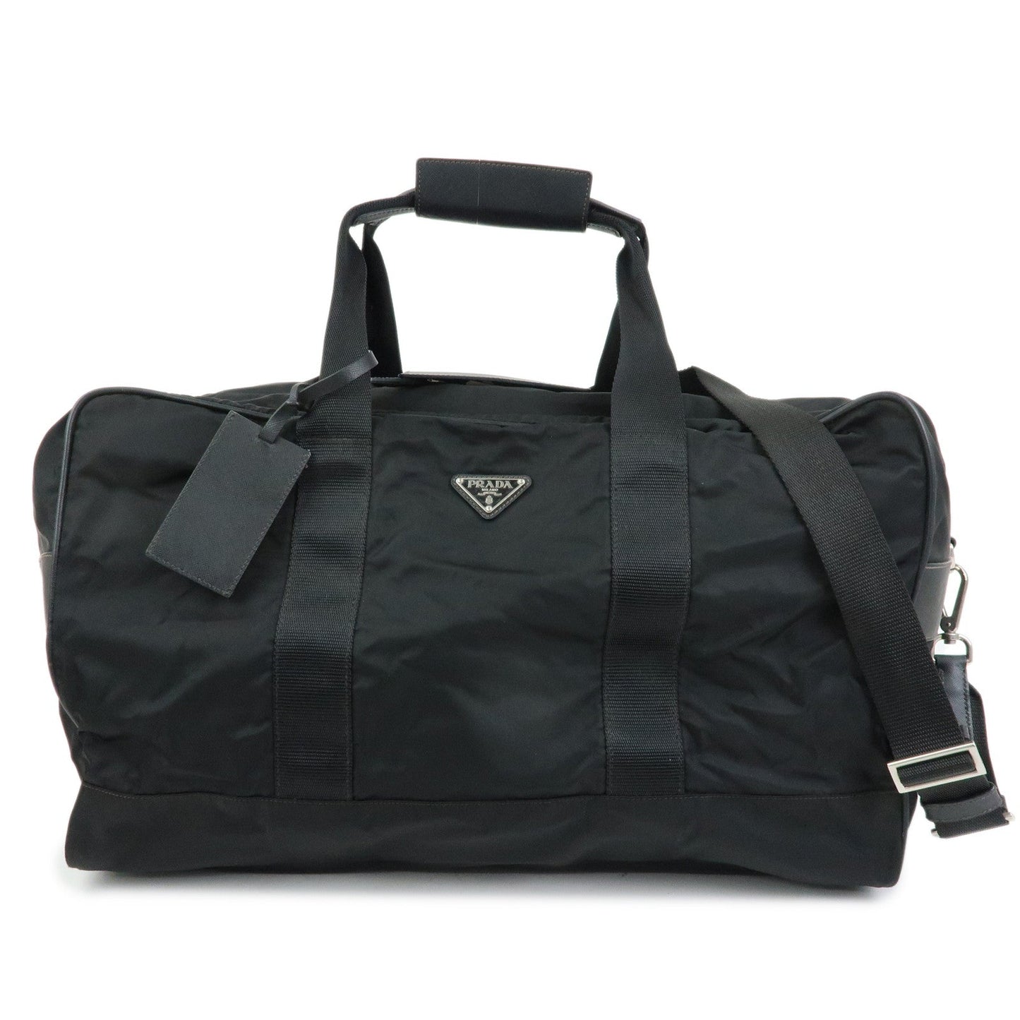 Prada Triangle Logo Nylon Leather Boston Bag Travel Bag Black【Pre-order】