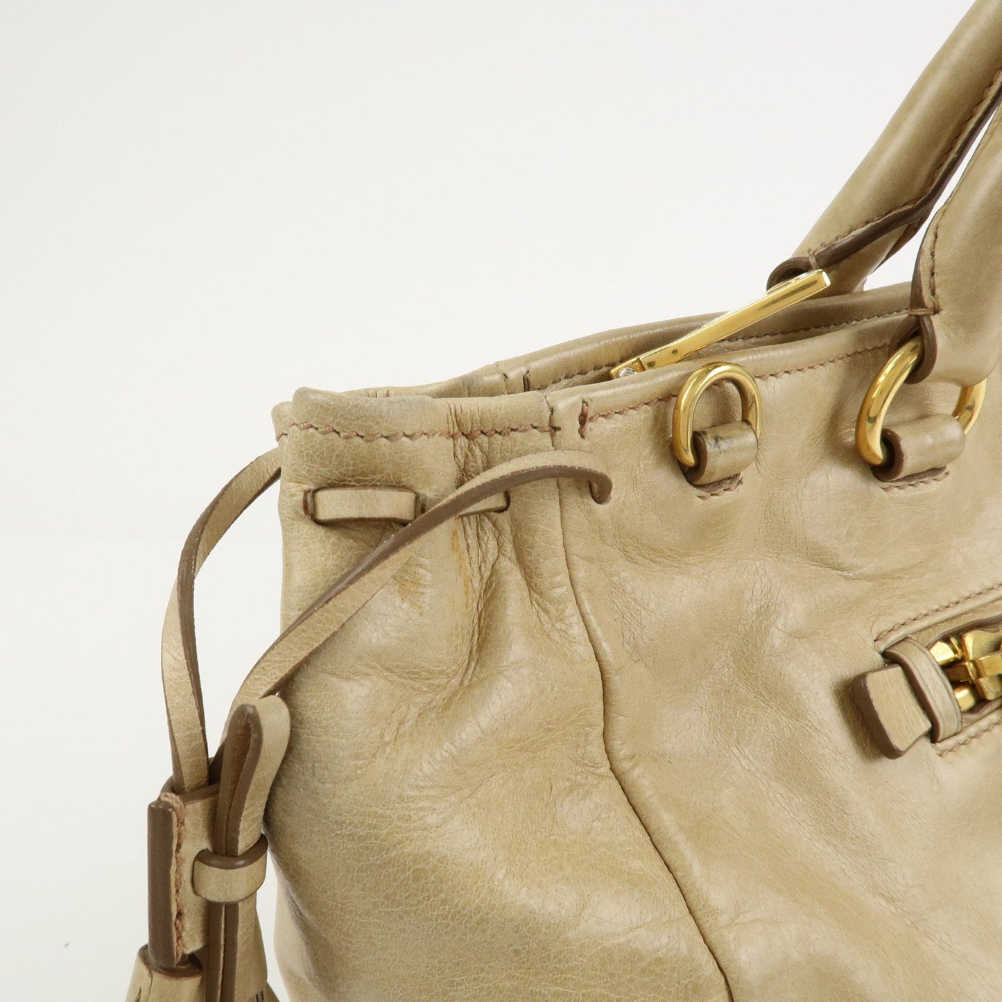 Prada Triangle Logo VITELLOSHINE Leather 2Way Bag Beige BN1921【Pre-order】