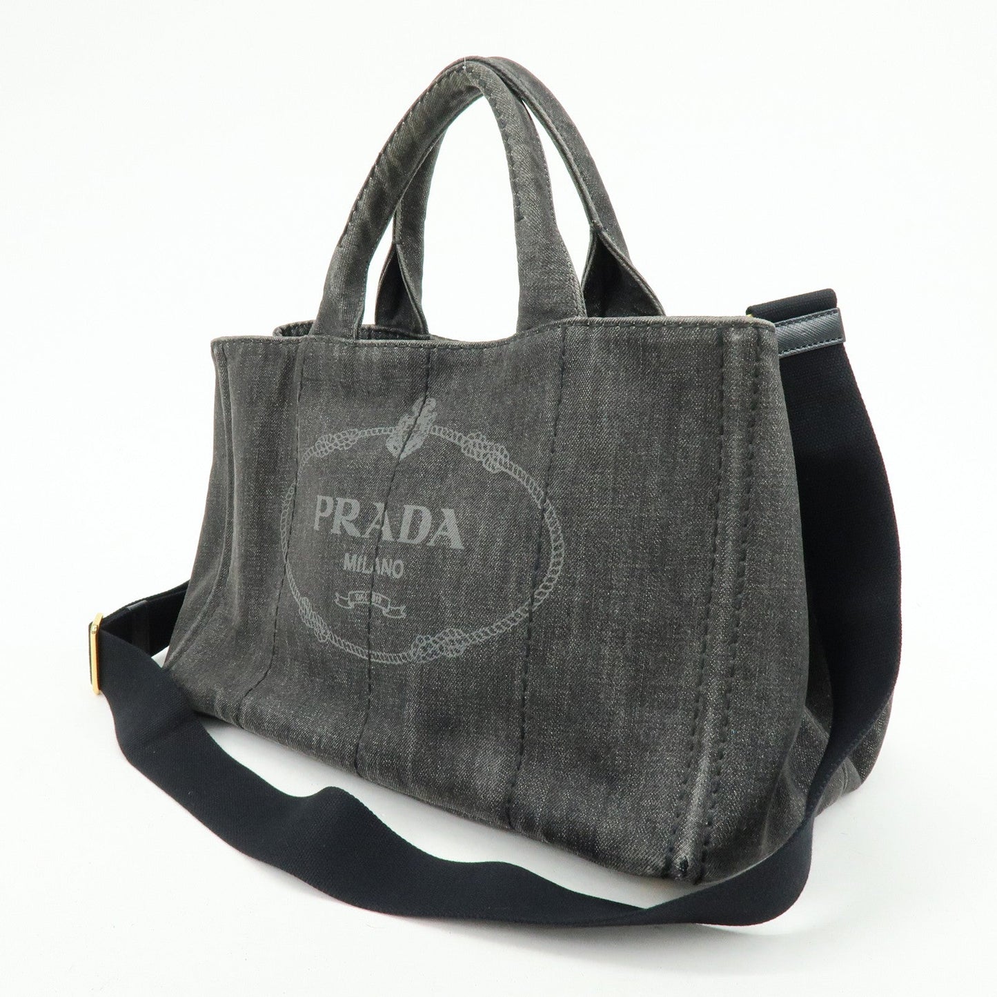 Prada Canapa Denim Tote Bag Hand Bag Black 1BG642【Pre-order】