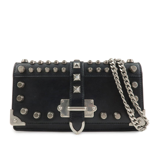 Prada Leather Studs Chain Wallet Chain Bag Black Used【Pre-order】