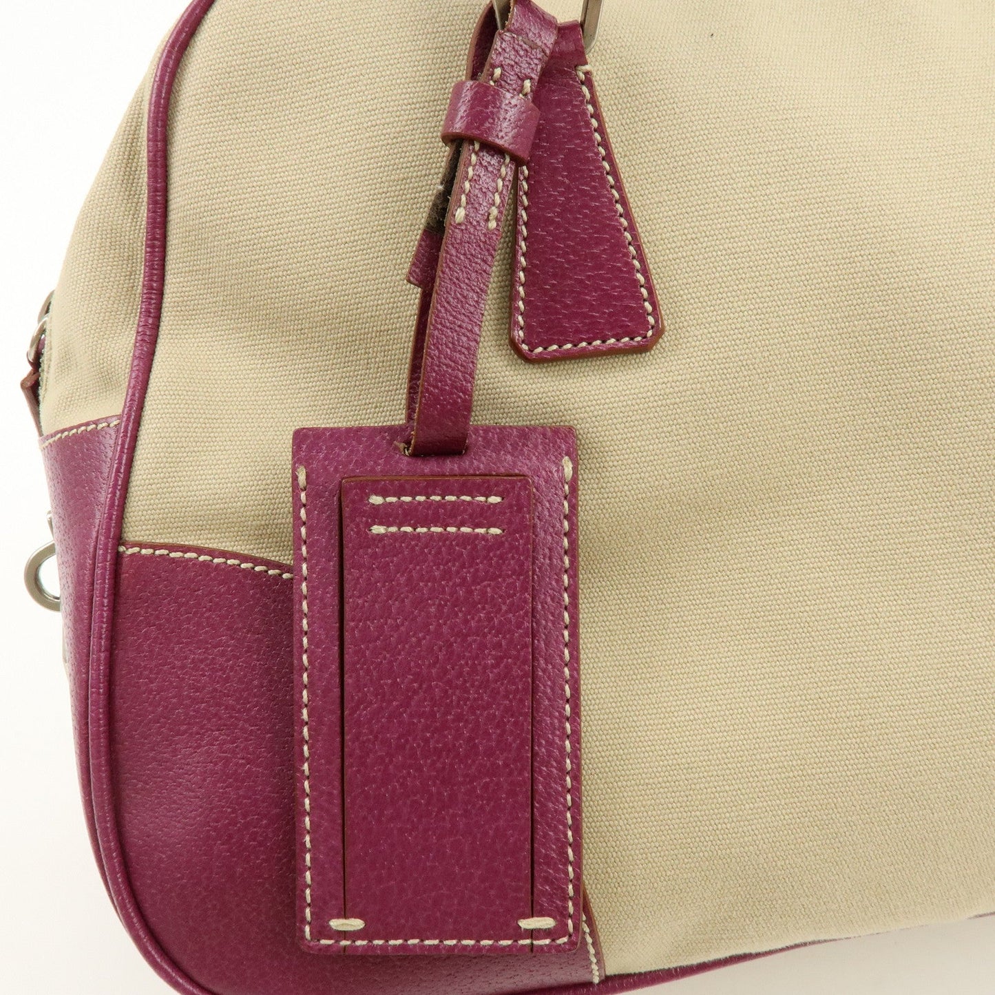 Prada Triangle Logo Canvas Leather Bowling Bag Natural Purple【Pre-order】