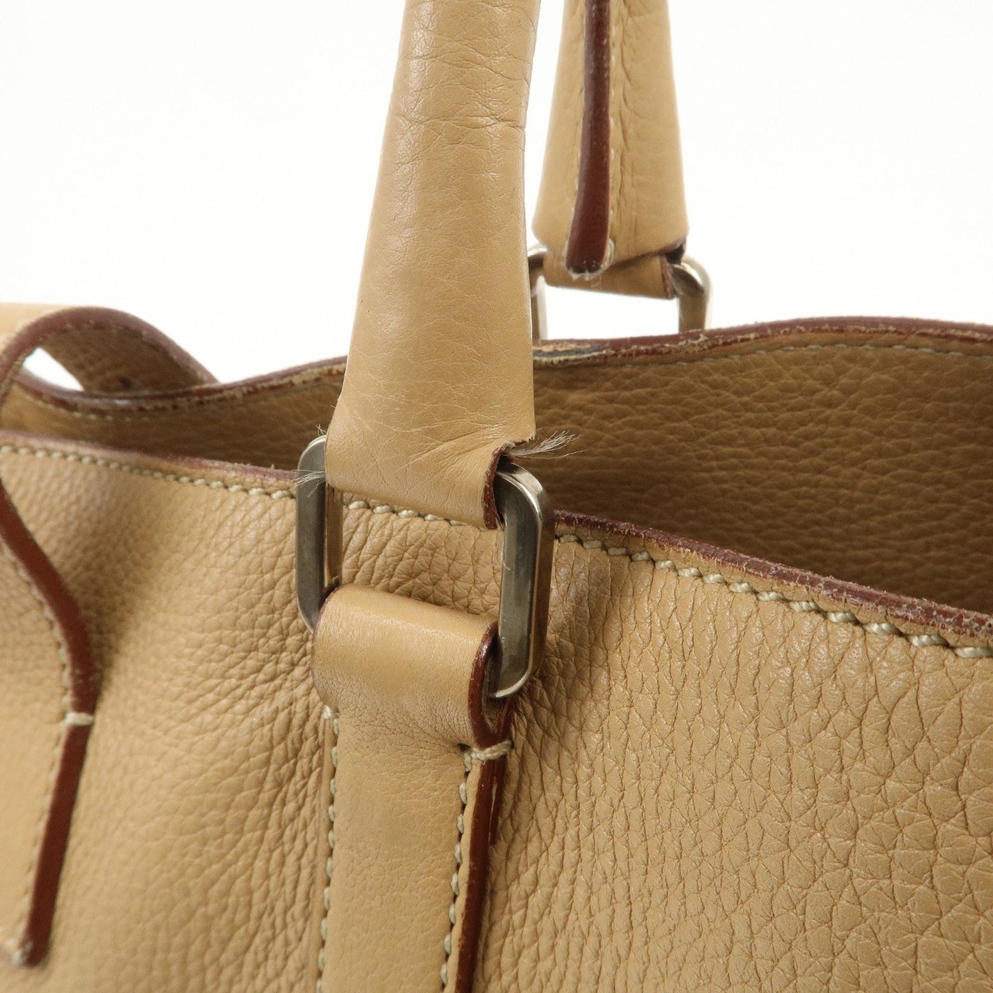Prada Triangle Logo Leather Shoulder Bag Hand Bag Beige【Pre-order】