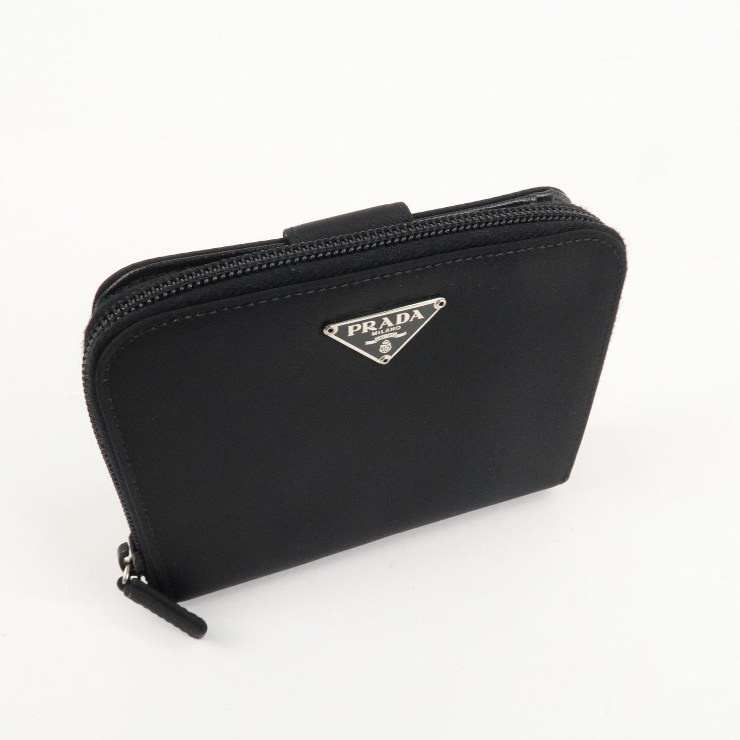 Prada Nylon Saffiano Leather Bi-fold Round zippy Wallet Black Used【Pre-order】
