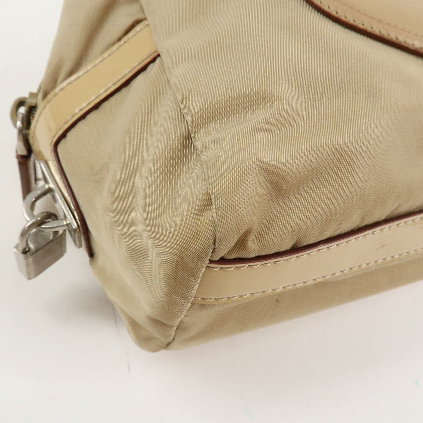 Prada Logo Nylon Patent Leather Mini Boston Bag Beige BR3150【Pre-order】