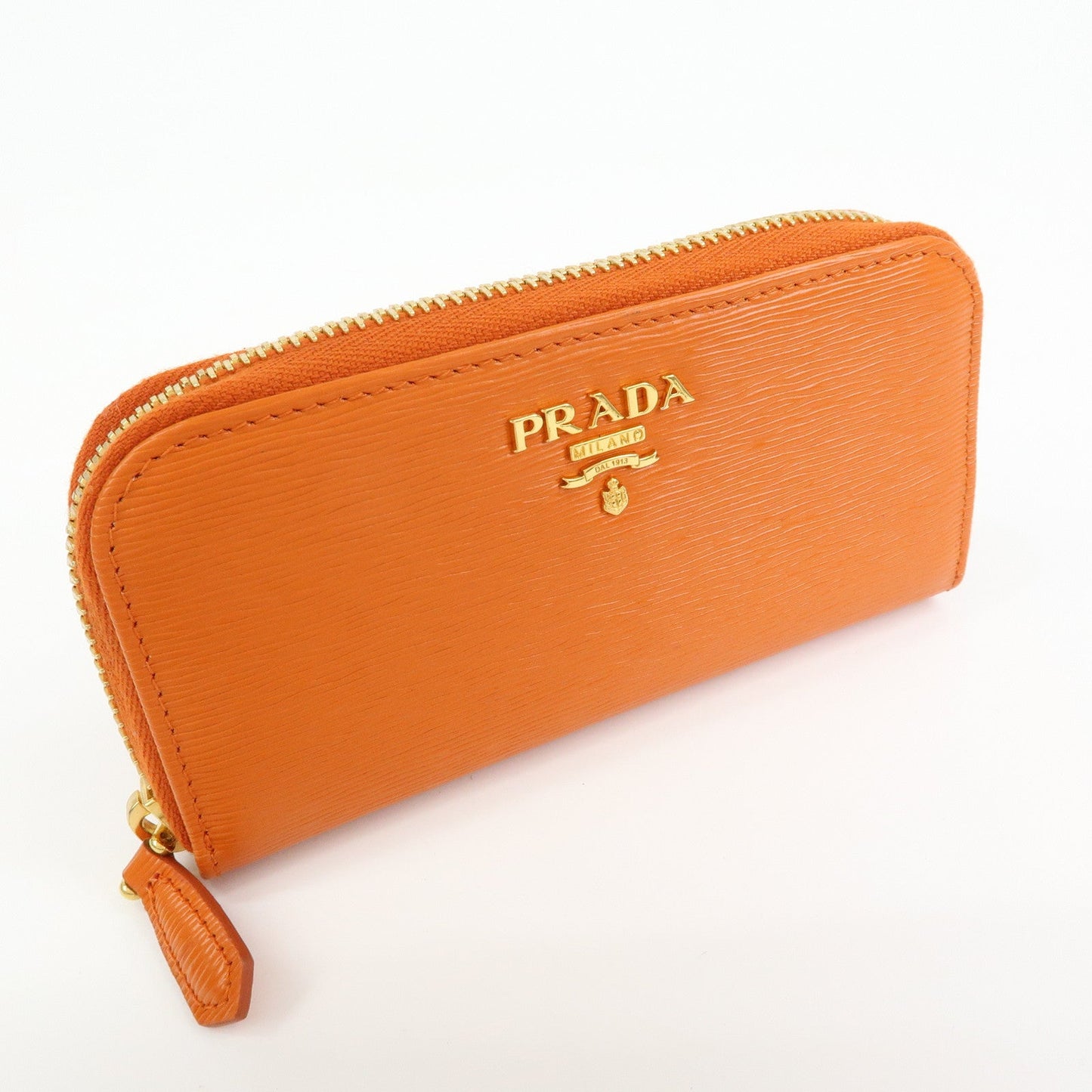 Prada Saffiano Leather Round Zippy 6 Rings Key Case Orange 1PG604【Pre-order】