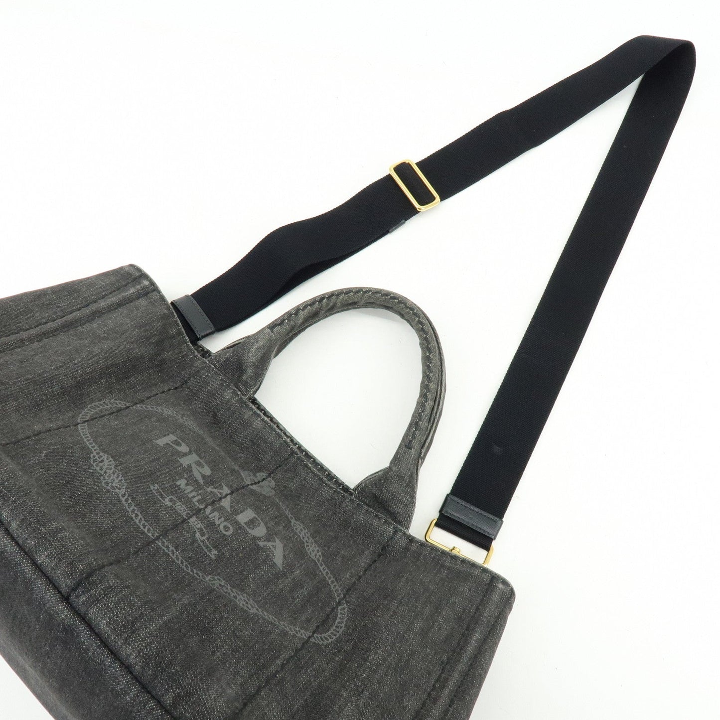 Prada Canapa Denim Tote Bag Hand Bag Black 1BG642【Pre-order】