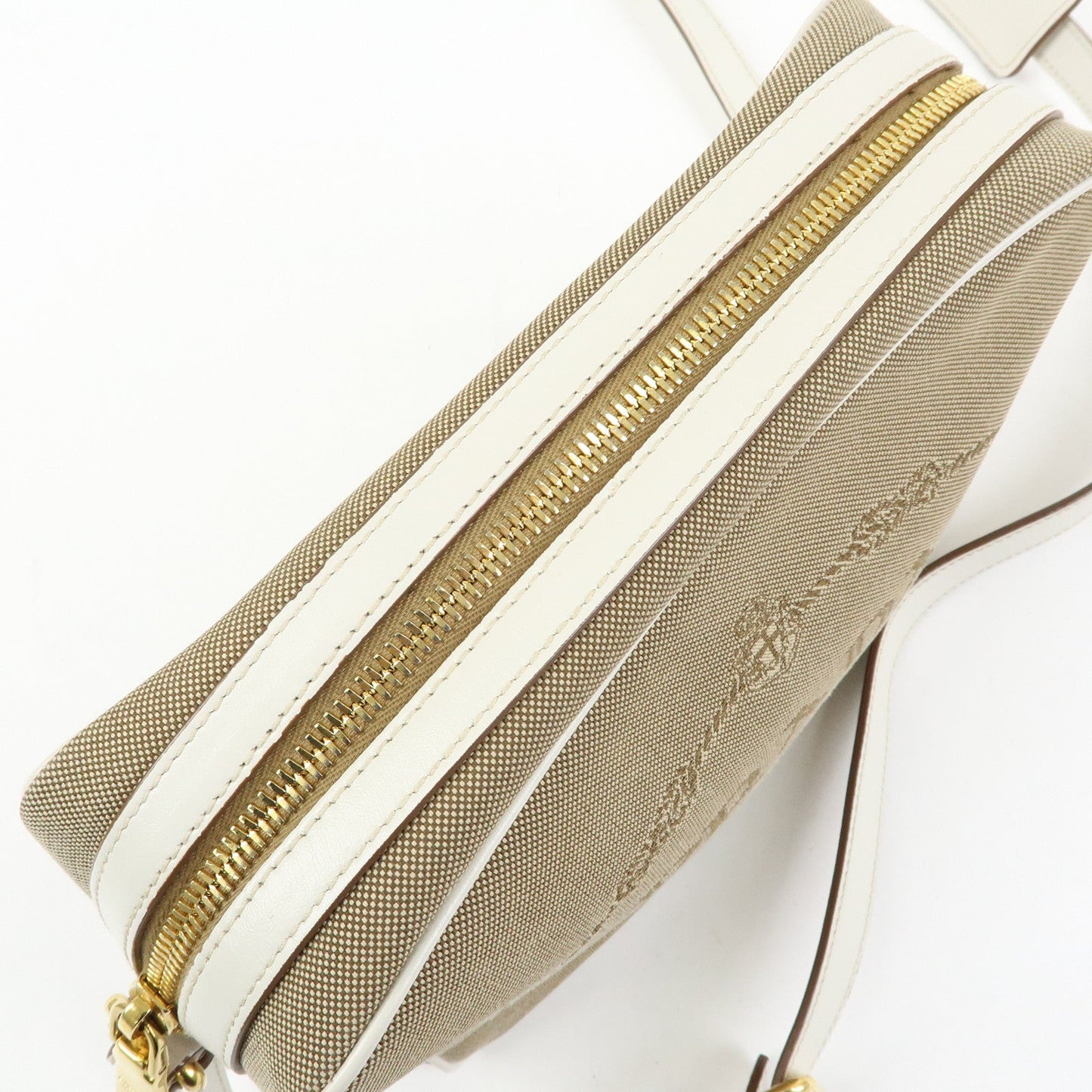 Prada Logo Jacquard Leather Shoulder Bag Beige White 1BH089【Pre-order】