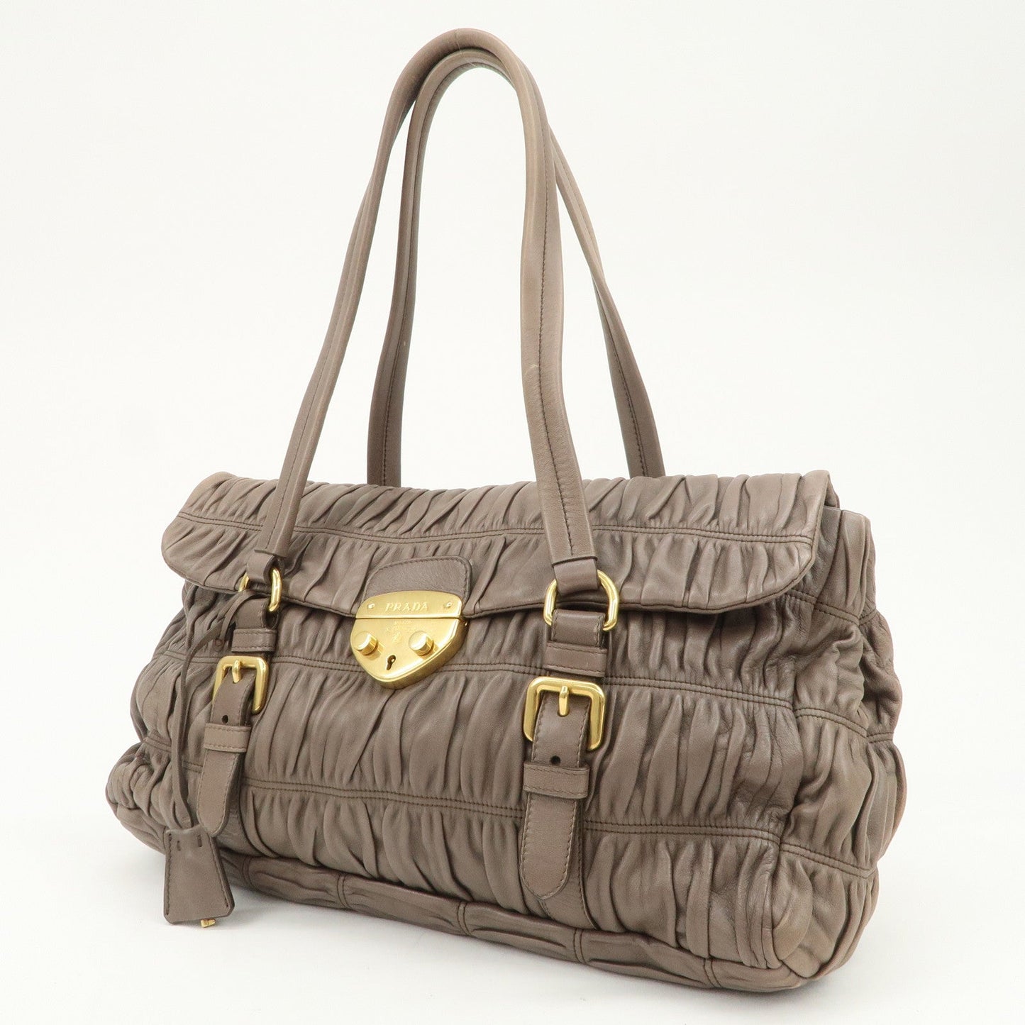 Prada Logo Nappa Gaufre Leather Shoulder Bag Greige BR4443【Pre-order】
