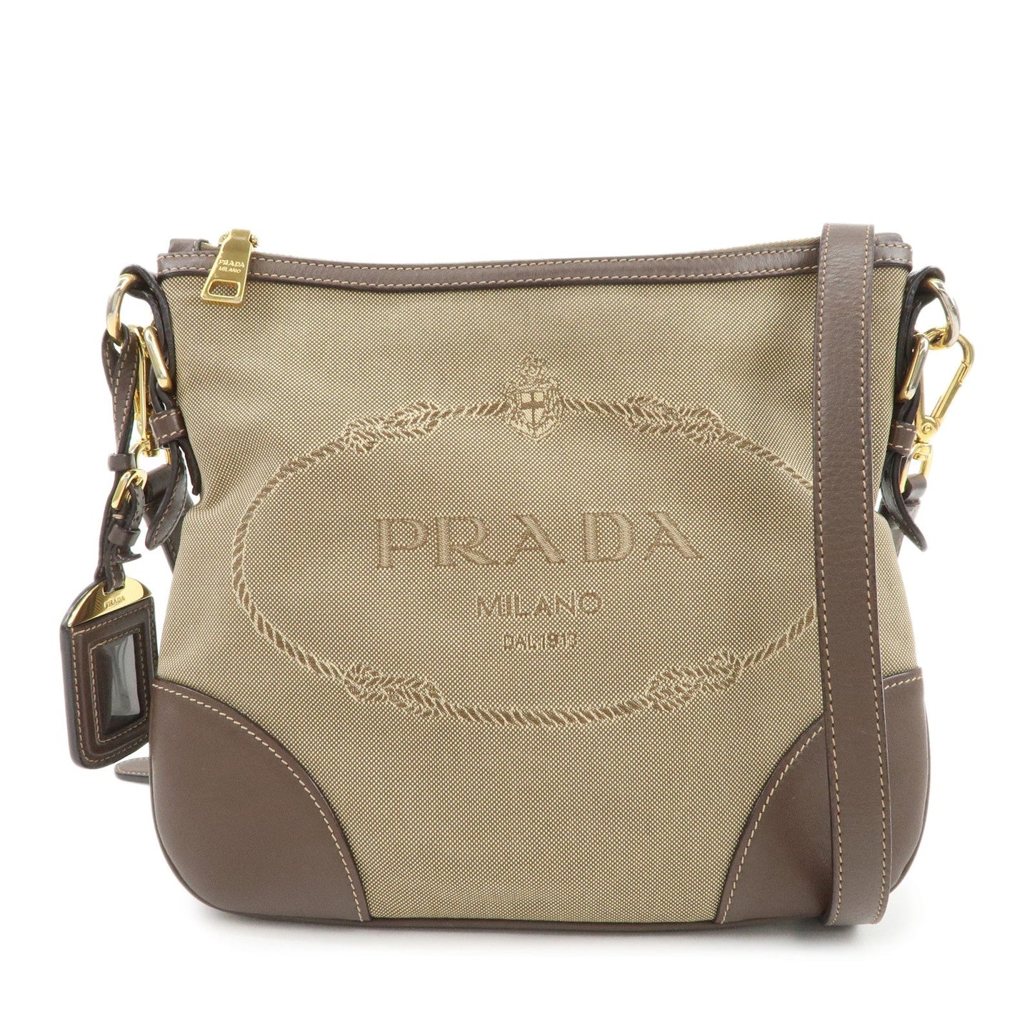 Prada Logo Jacquard Leather Shoulder Bag Beige Brown BT867A【Pre-order】