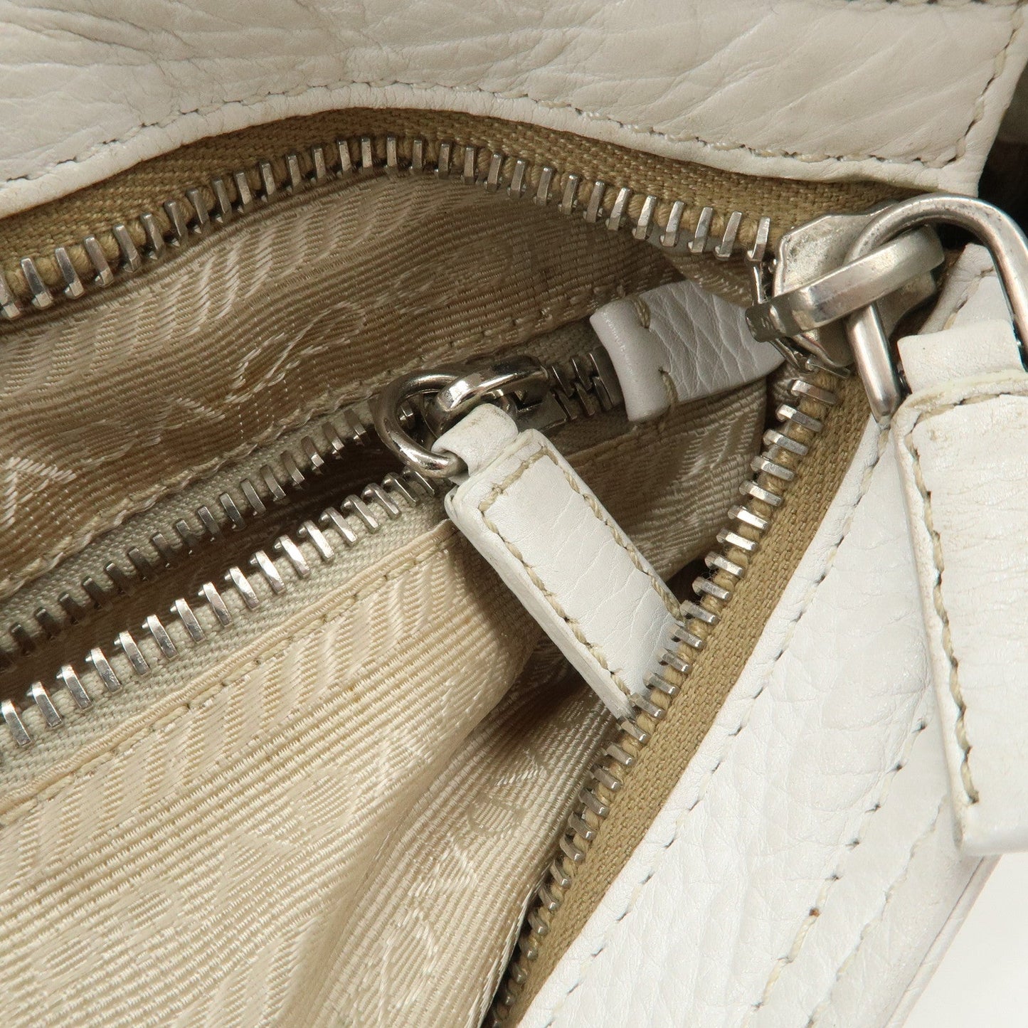 Prada Triangle Logo Leather Nylon Shoulder Bag White Beige【Pre-order】