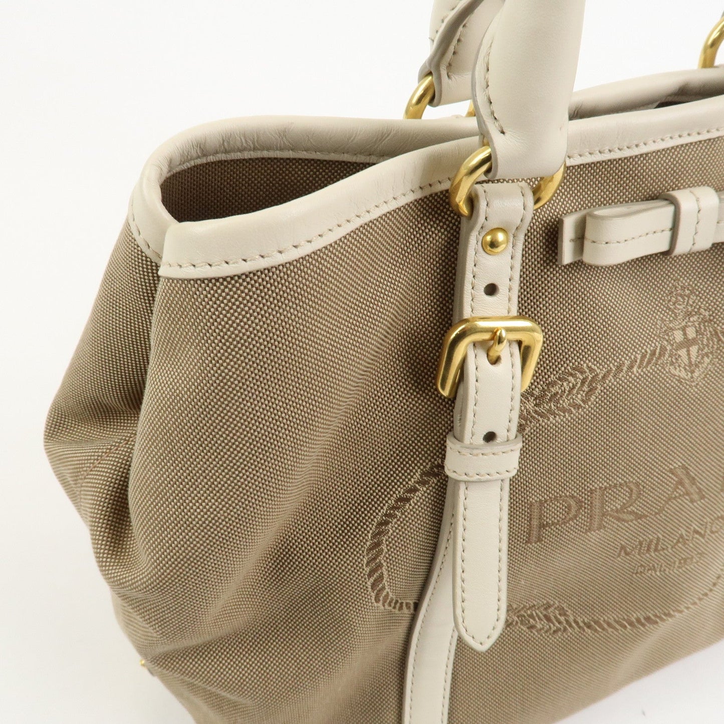 Prada Logo Jaquard Leather 2Way Hand Bag Shoulder Bag Beige White【Pre-order】