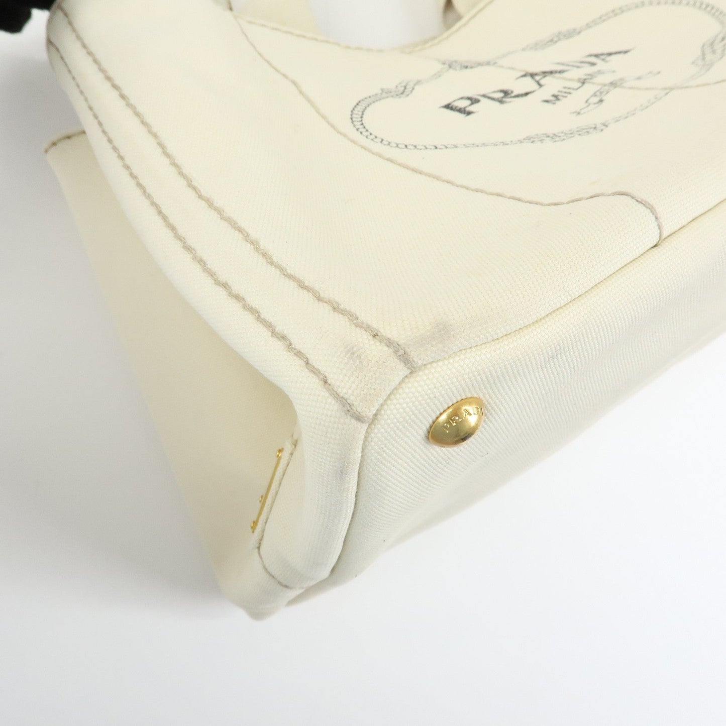 Prada Canapa Large Triangle Logo Tote Hand Bag Ivory BN1872【Pre-order】