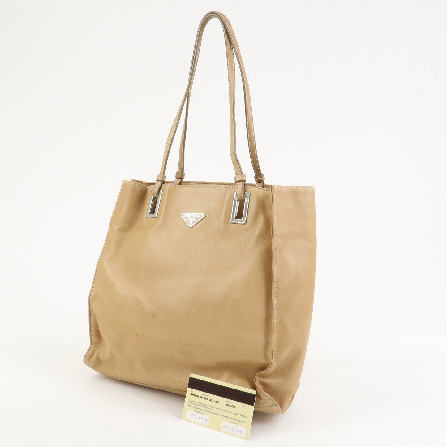 Prada Triangle Logo Lambskin Tote Bag Shoulder Bag Beige BR1566【Pre-order】