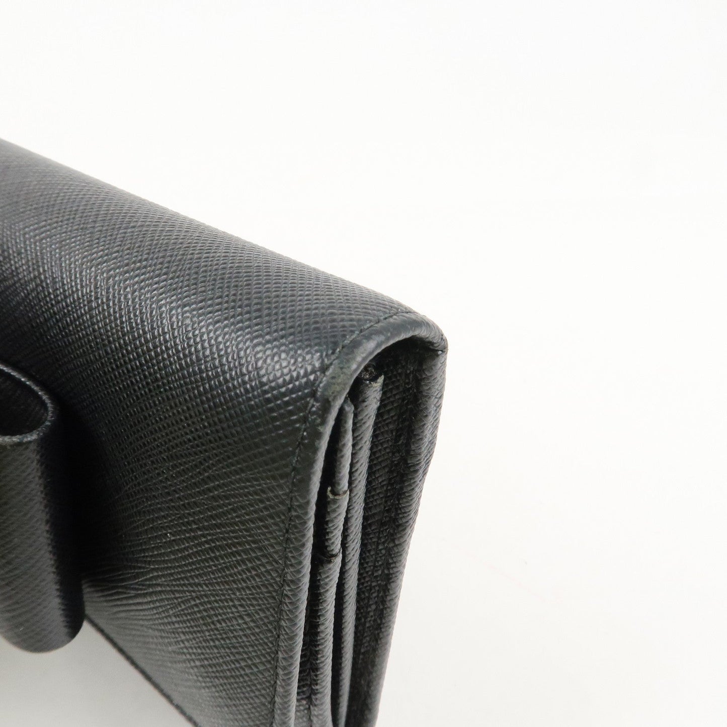 Prada Saffiano Leather Flap Bi-Fold Long Wallet Black Gold 1MH132 Used【Pre-order】
