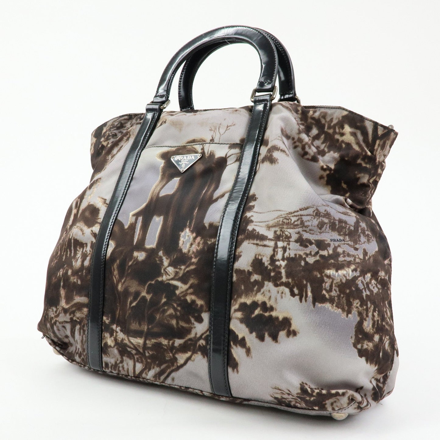 Prada Triangle Logo Nylon Leather Tote Bag Hand Bag Gray BN2791【Pre-order】