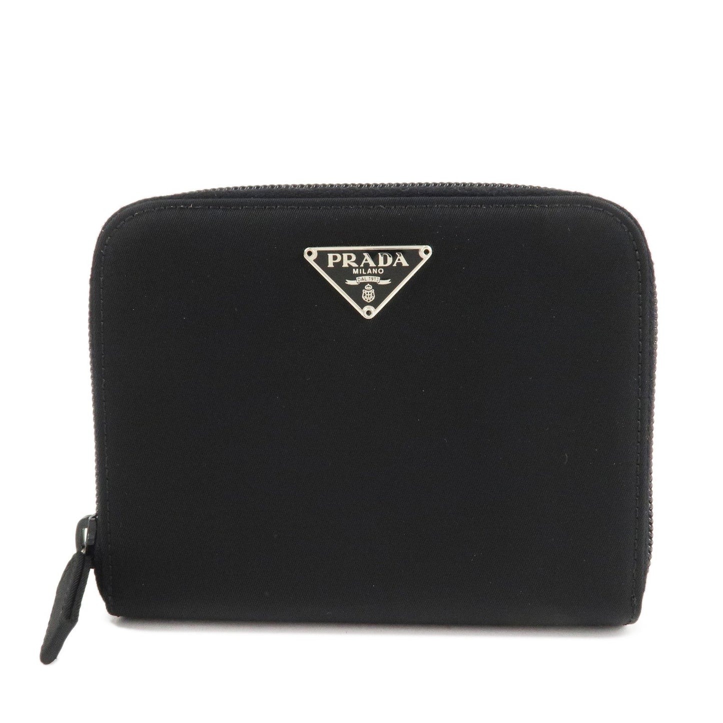Prada Nylon Saffiano Leather Bi-fold Round zippy Wallet Black Used【Pre-order】