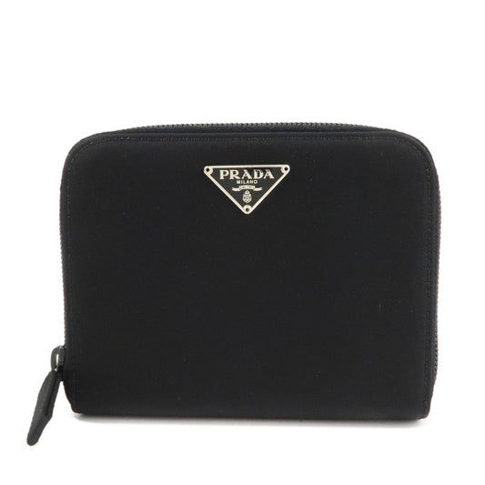 Prada Nylon Saffiano Leather Bi-fold Round zippy Wallet Black Used【Pre-order】