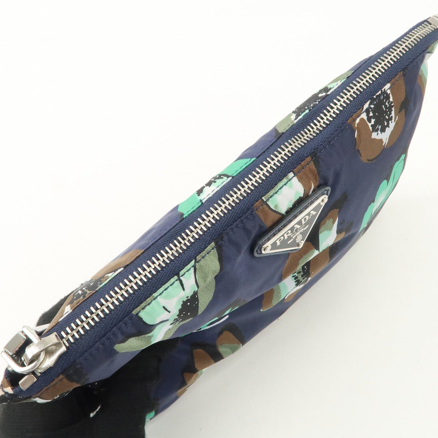 Prada Triangle Logo Nylon Tote Bag w/Pouch Flower Print Navy B4626B Used【Pre-order】
