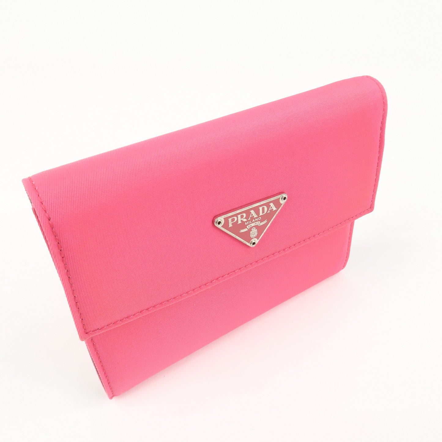 Prada Triangle Logo Tessuto Nylon Mini Compact Wallet Neon Pink【Pre-order】