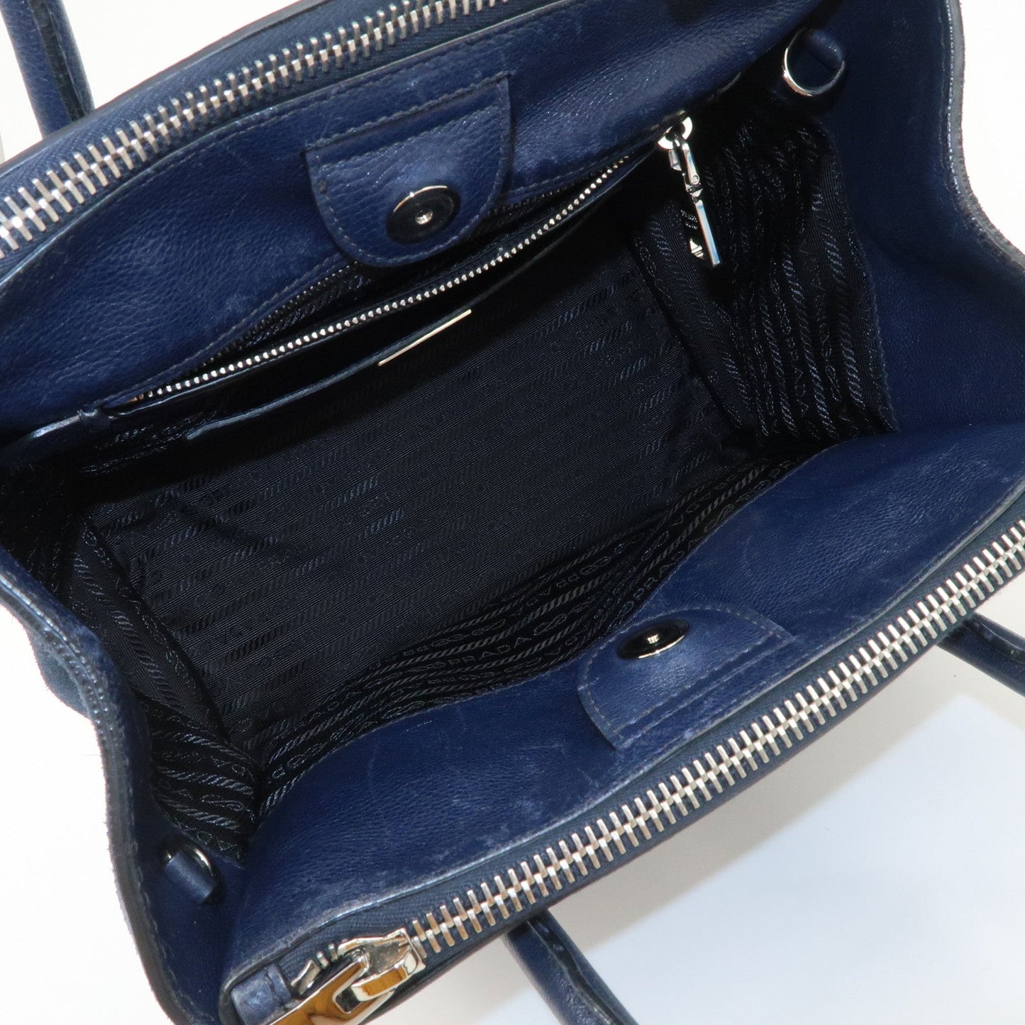 Prada Triangle Logo Leather 2Way Bag Tote Bag Hand Bag Navy B2625M【Pre-order】