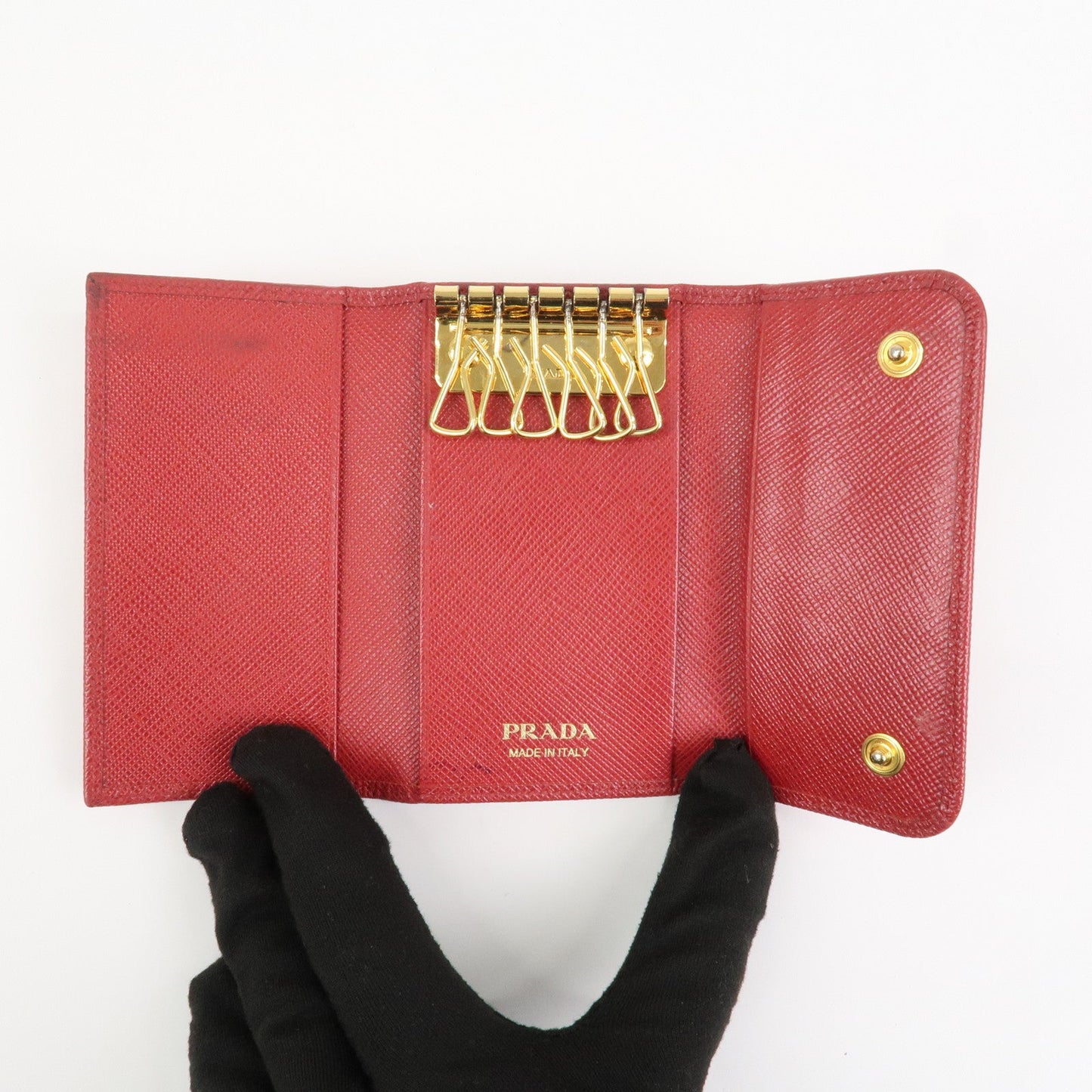 Prada Logo Saffiano Leather Ribbon 6 Rings Key Case Red 1PG222【Pre-order】