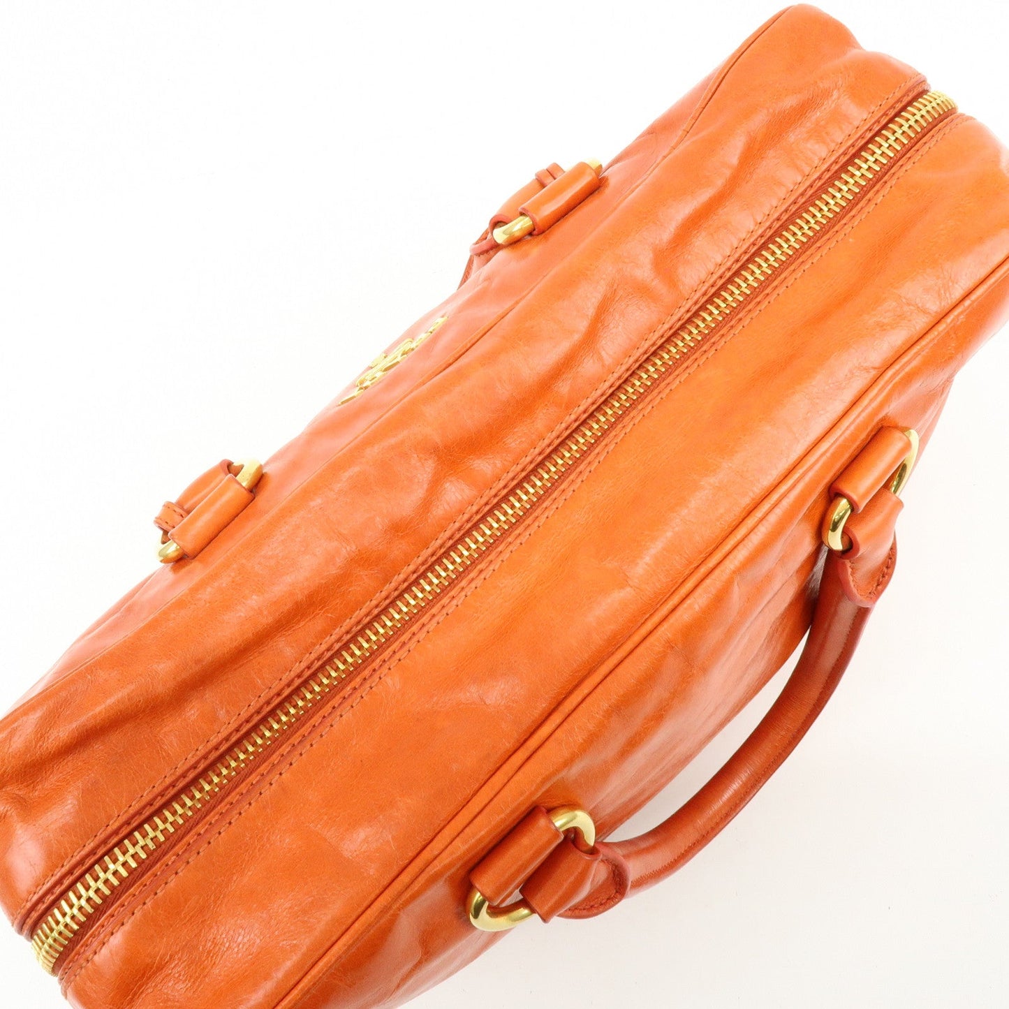 Prada Logo Leather Boston Bag Hand Bag Shoulder Bag Orange BL0821【Pre-order】