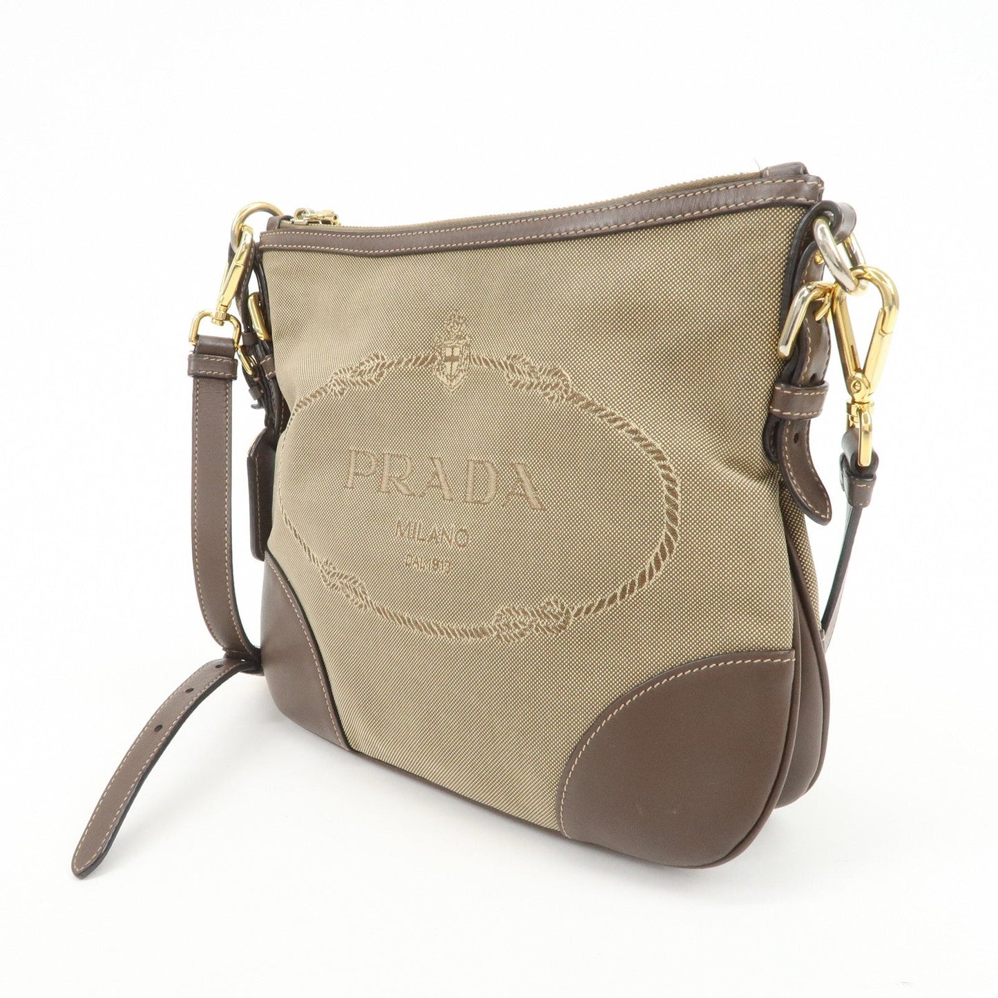 Prada Logo Jacquard Leather Shoulder Bag Beige Brown BT867A【Pre-order】