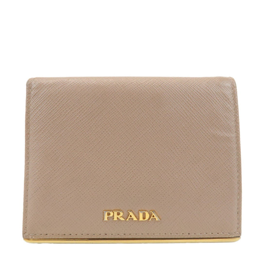 Prada Logo Saffiano Leather Bi-Fold Small Wallet Beige 1MV204 Used【Pre-order】