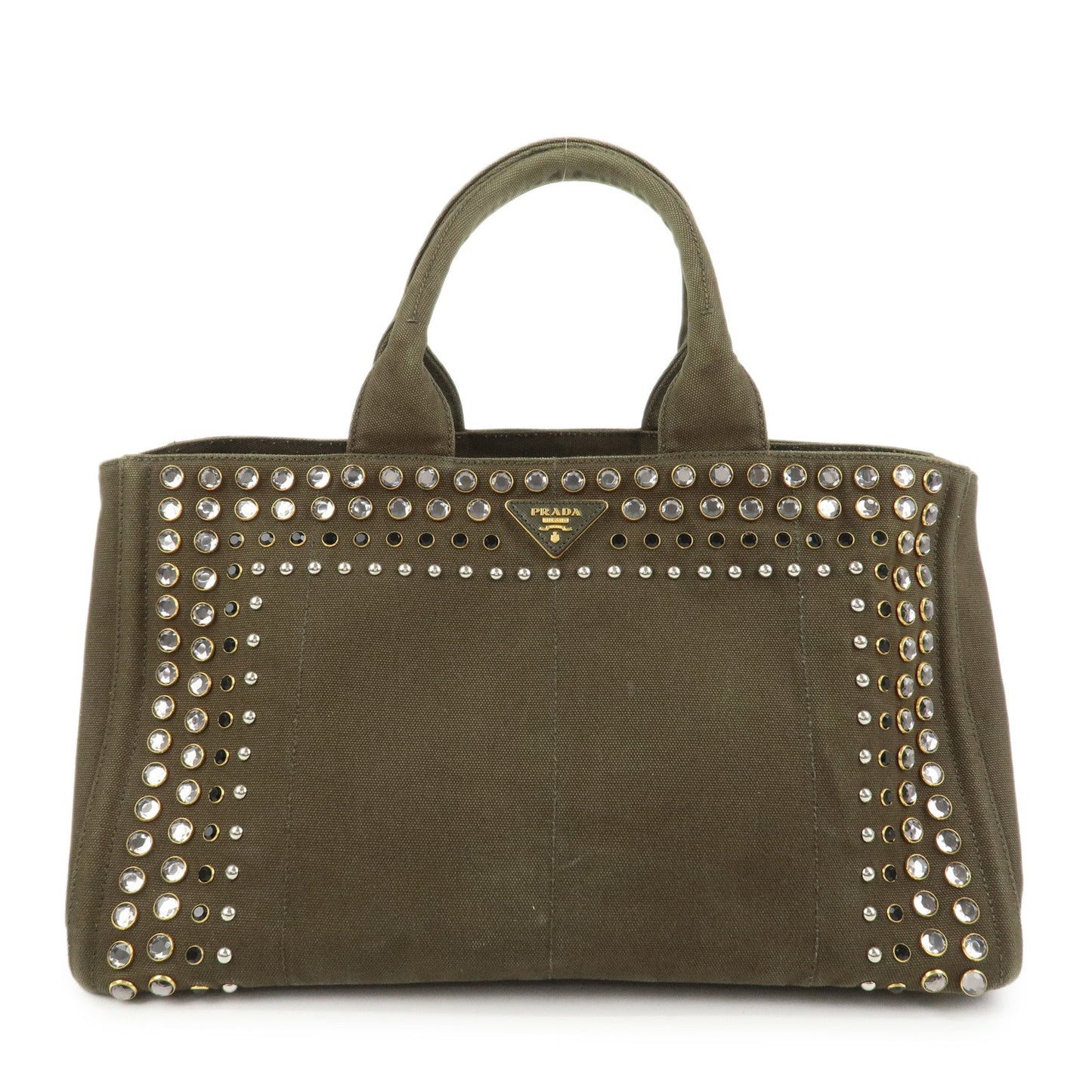 Prada Triangle Logo Canapa Large Tote Hand Bag Bijou Khaki BN1872【Pre-order】