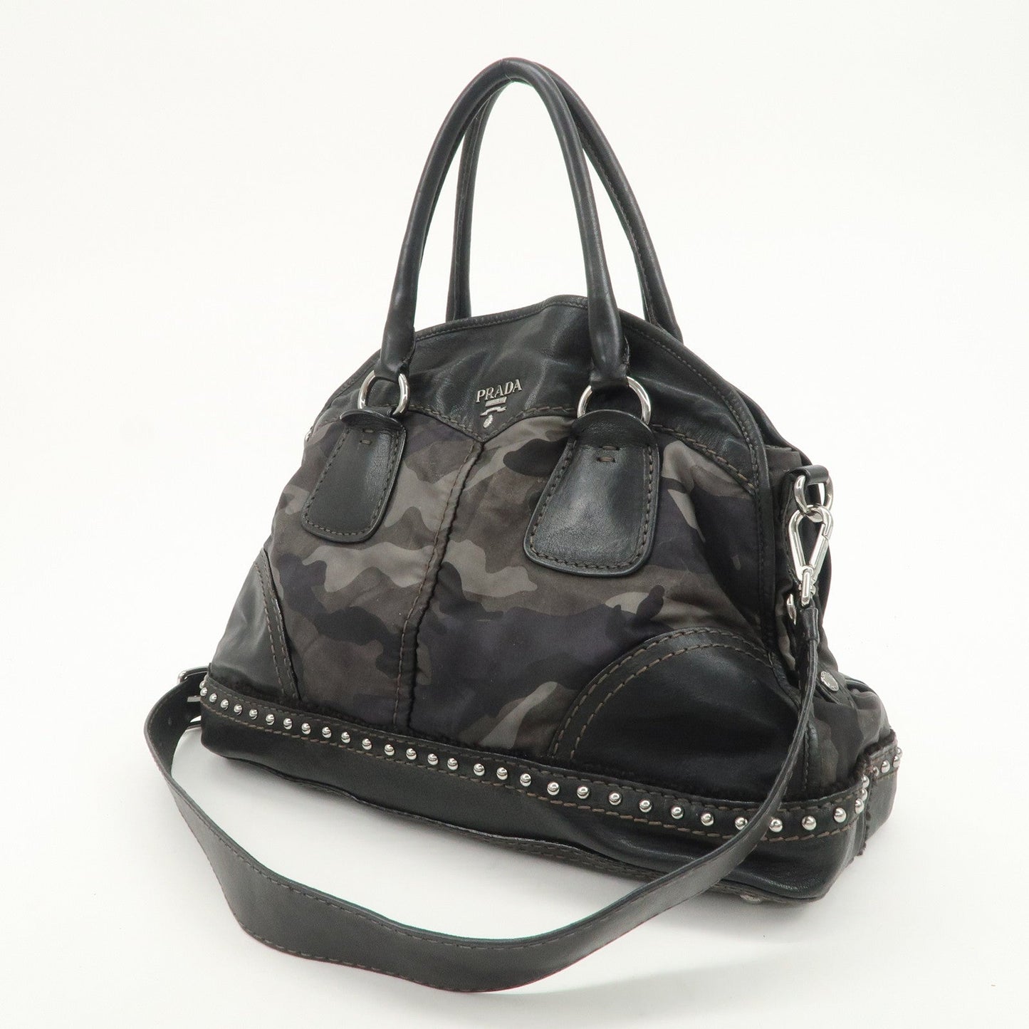 Prada Nylon Leather 2Way Hand Shoulder Bag Black Camouflage BL0688【Pre-order】