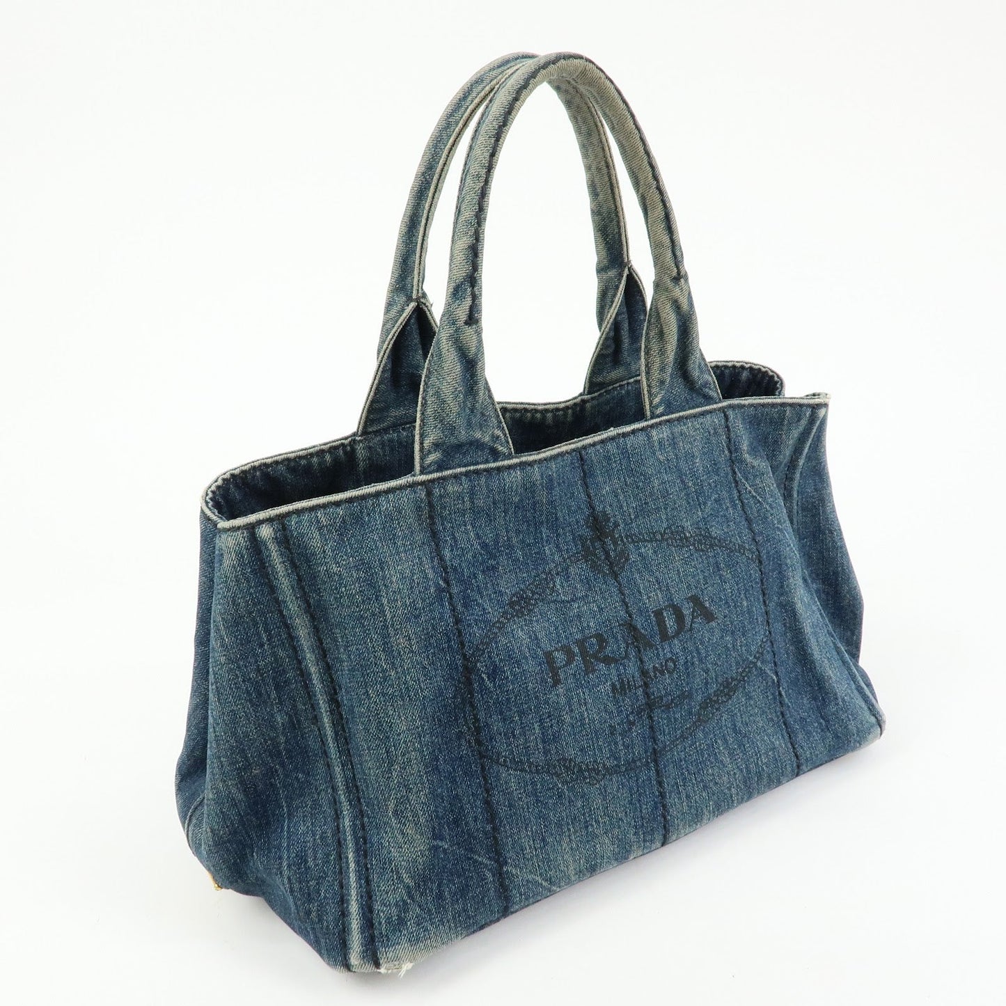 Prada Logo Canapa Canvas Denim Tote Bag Hand Bag Blue B1877B【Pre-order】