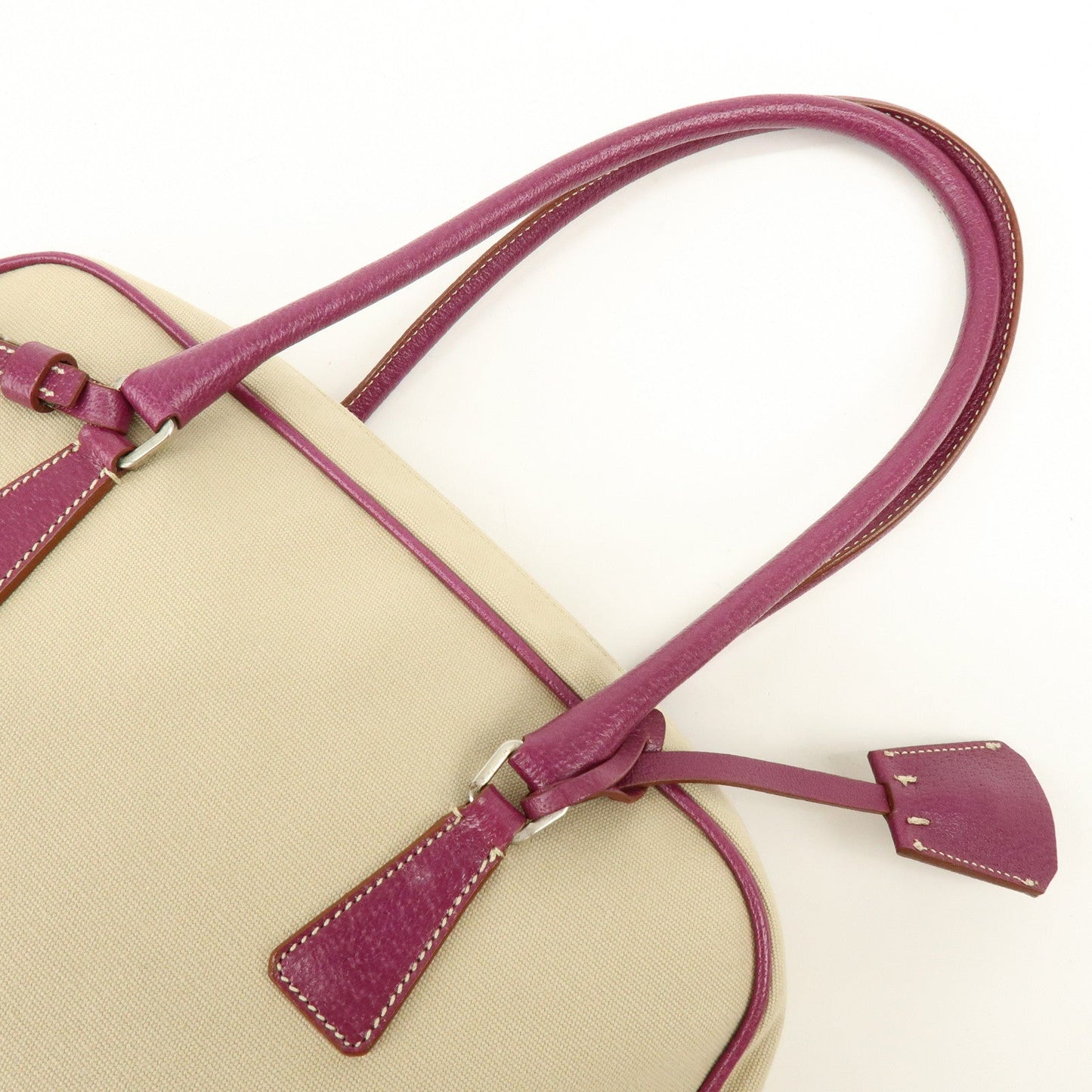 Prada Triangle Logo Canvas Leather Bowling Bag Natural Purple【Pre-order】