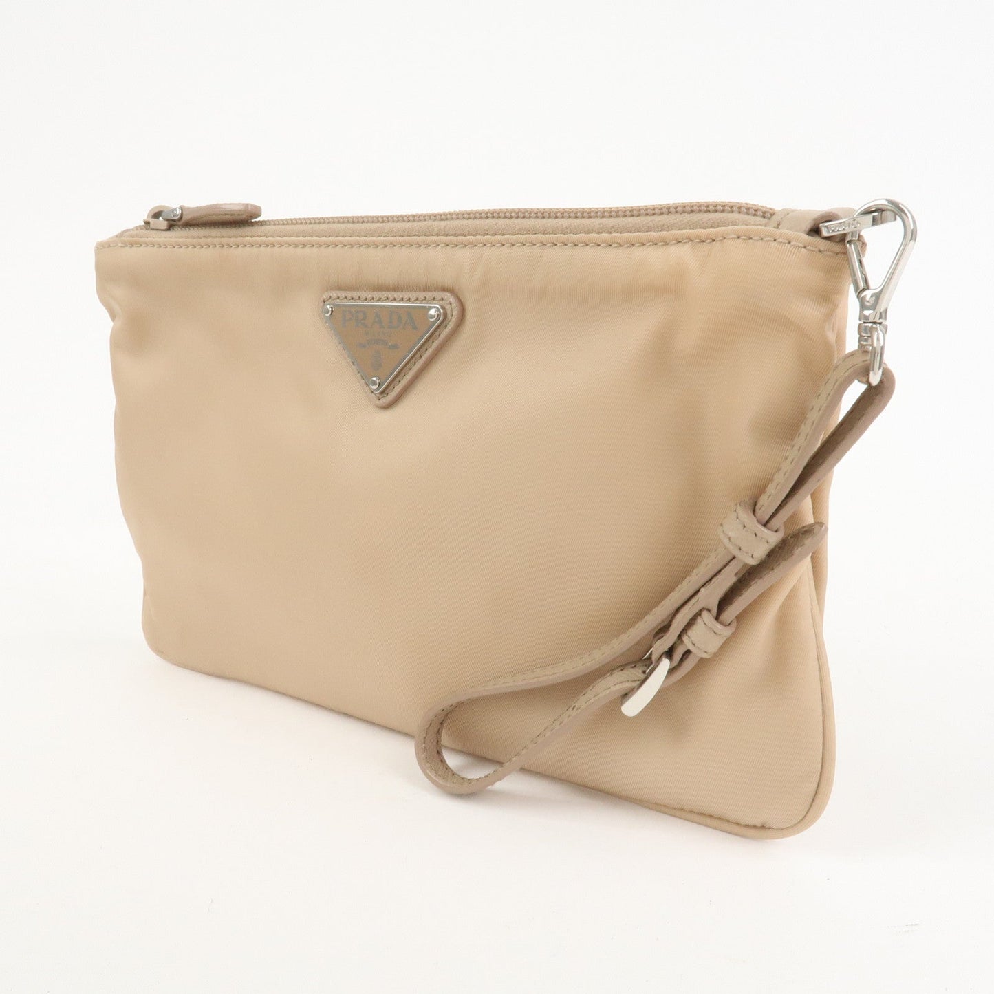 Prada Triangle Logo TESSUTO Hand Bag Pouch Beige 1NH545【Pre-order】