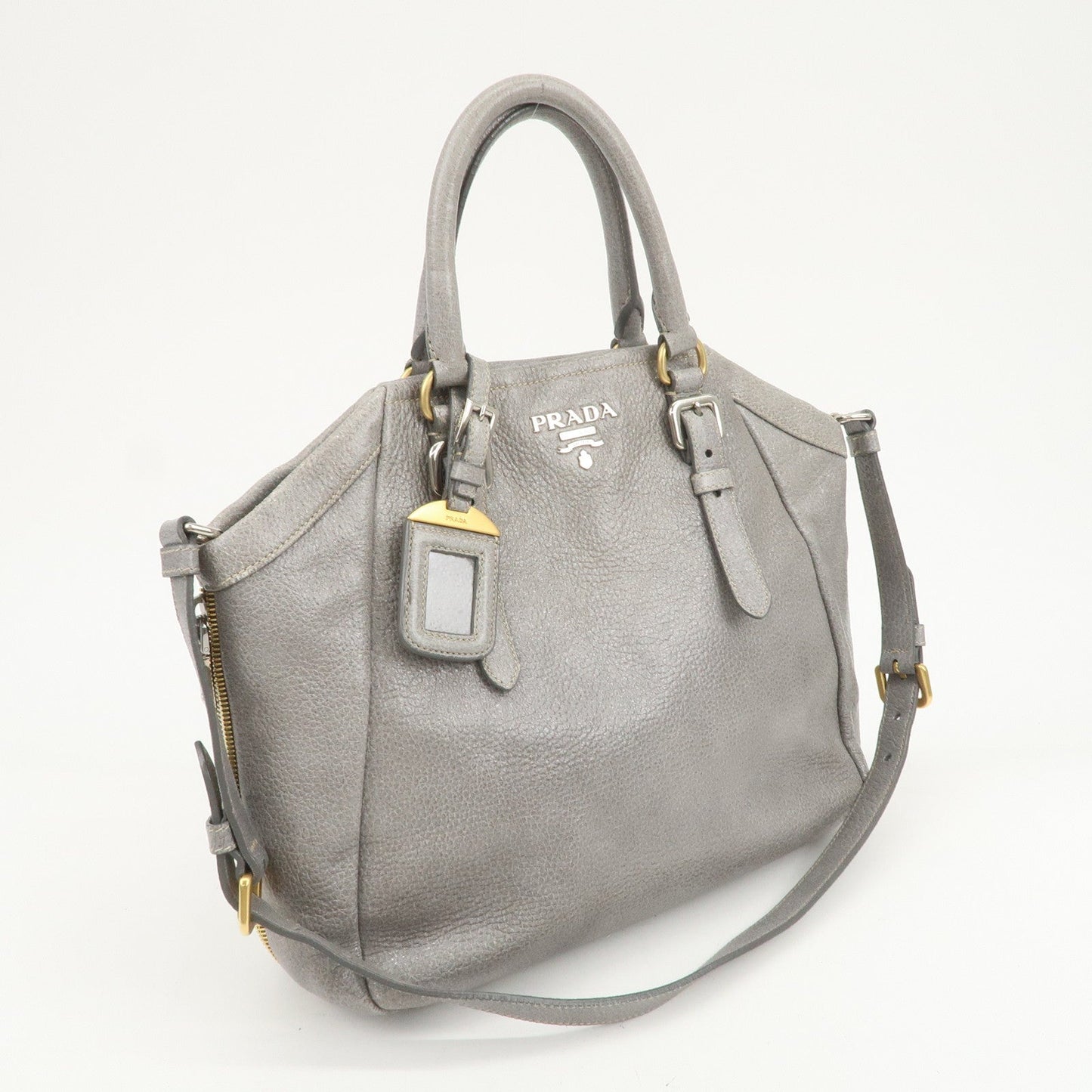 Prada Logo Leather 2Way Bag Hand Bag Shoulder Bag Gray BN1695【Pre-order】