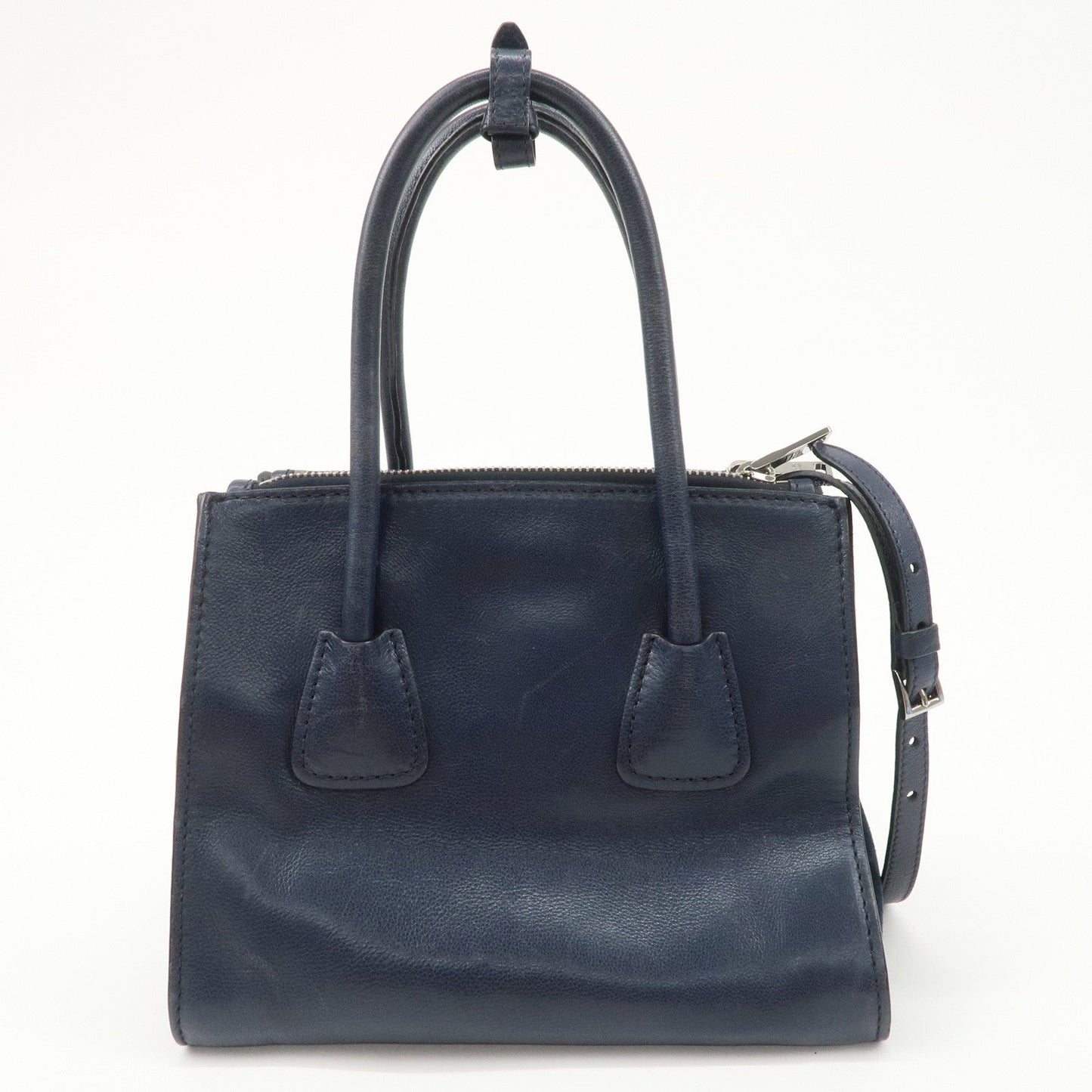 Prada Triangle Logo Leather 2Way Bag Tote Bag Hand Bag Navy B2625M【Pre-order】