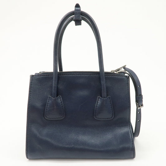 Prada Triangle Logo Leather 2Way Bag Tote Bag Hand Bag Navy B2625M【Pre-order】