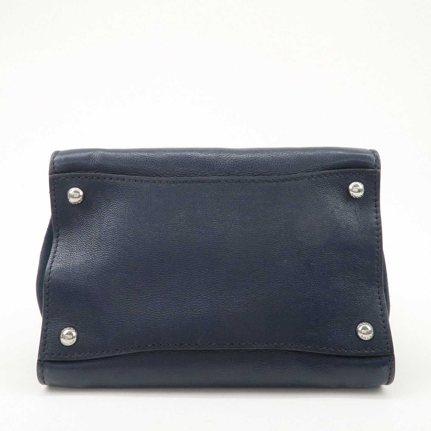 Prada Triangle Logo Leather 2Way Bag Tote Bag Hand Bag Navy B2625M【Pre-order】