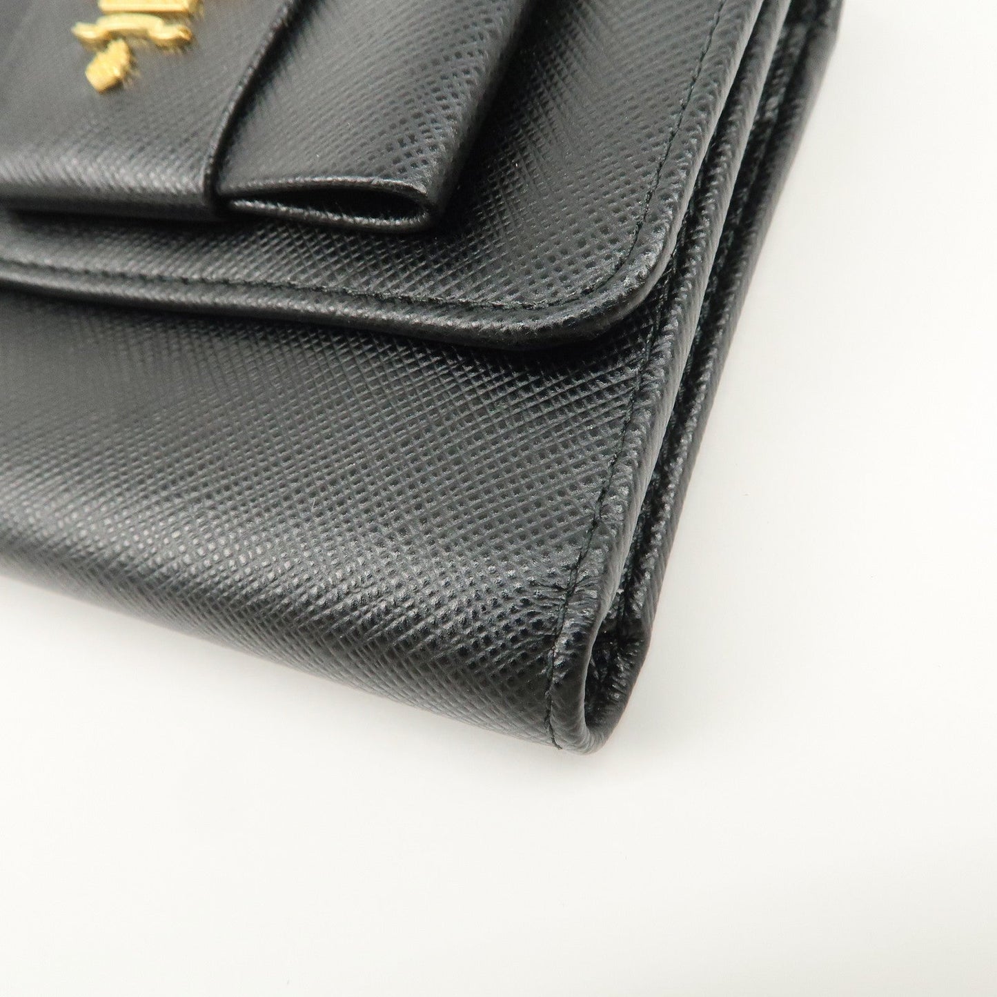 Prada Leather Ribbon Tri-fold Wallet Black 1MH840 Used【Pre-order】