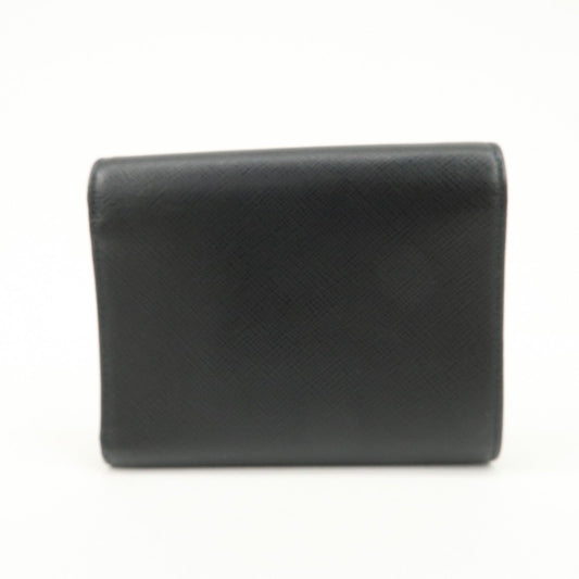 Prada Leather Ribbon Tri-fold Wallet Black 1MH840 Used【Pre-order】