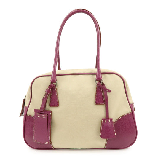 Prada Triangle Logo Canvas Leather Bowling Bag Natural Purple【Pre-order】