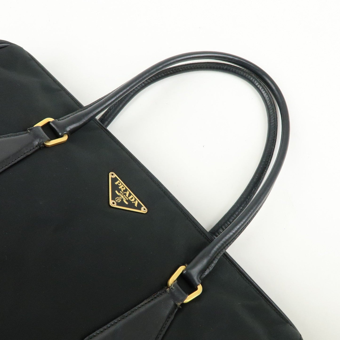 Prada Triangle Logo Nylon Leather Hand Bag Tote Shoulder Bag Black【Pre-order】