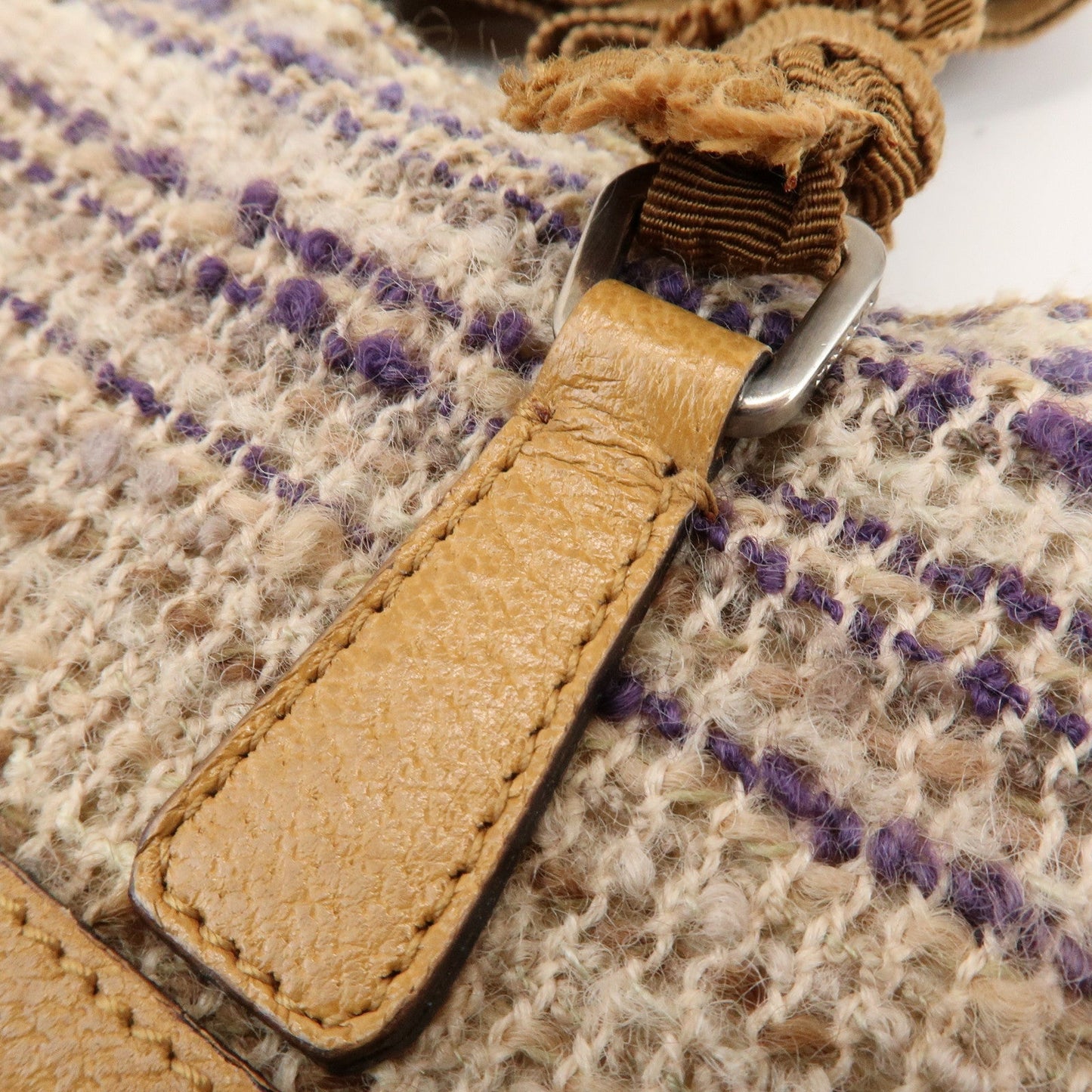 Prada Triangle Logo Tweed Leather Hand Bag Light Brown Multicolor【Pre-order】