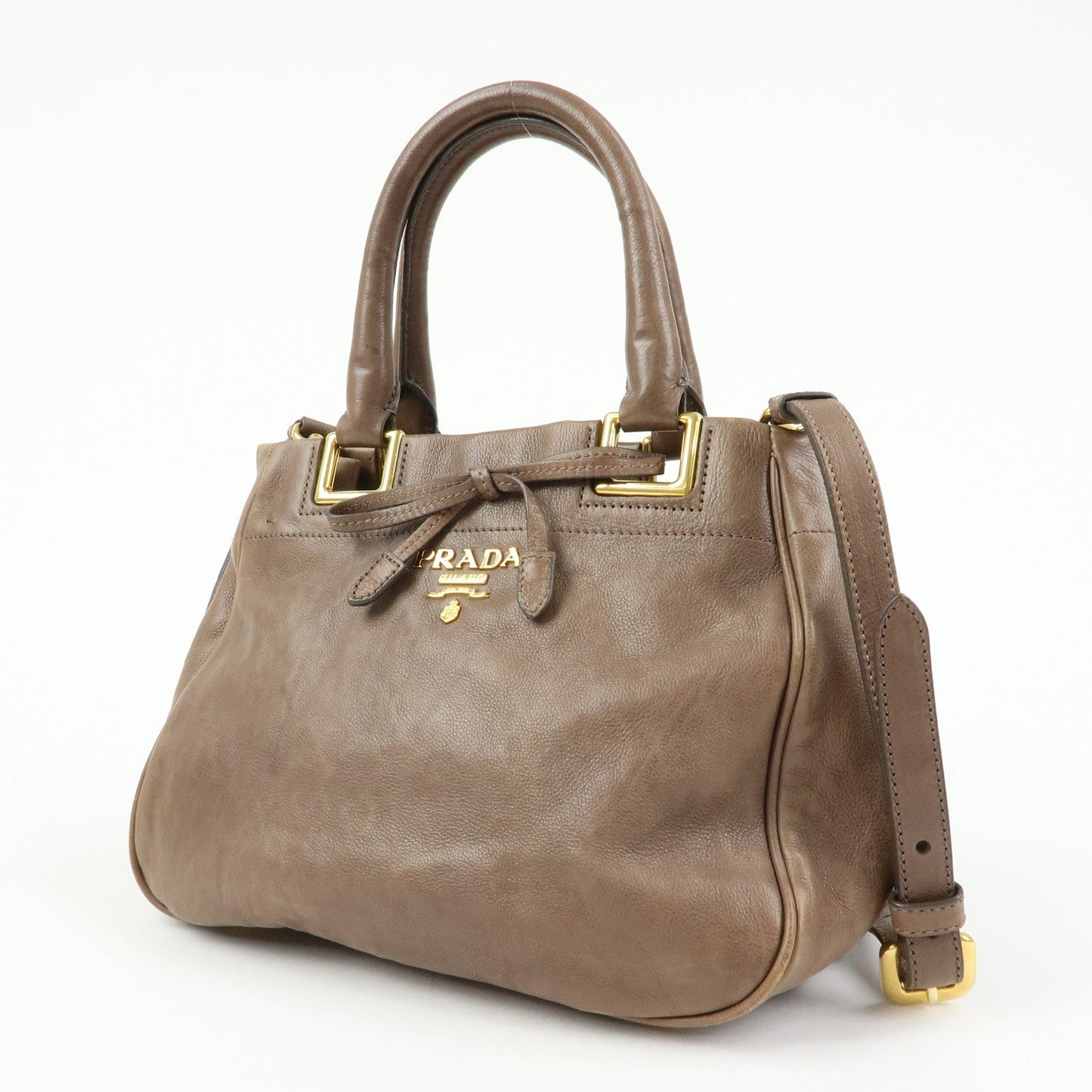 Prada Calf Leather 2Way Bag Shoulder Bag Ribbon Brown BN2245【Pre-order】