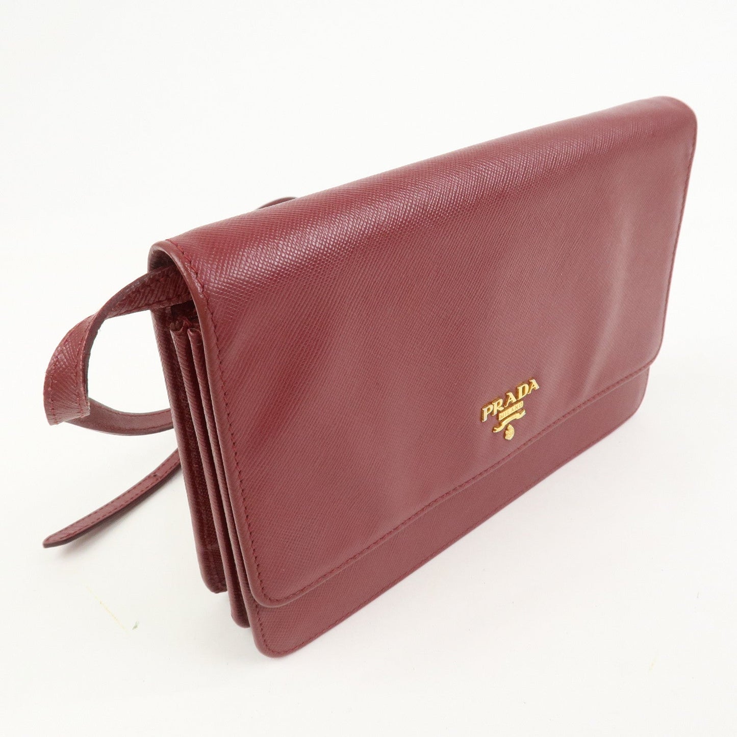 Prada Saffiano Leather Shoulder Wallet Red Gold BT1019【Pre-order】