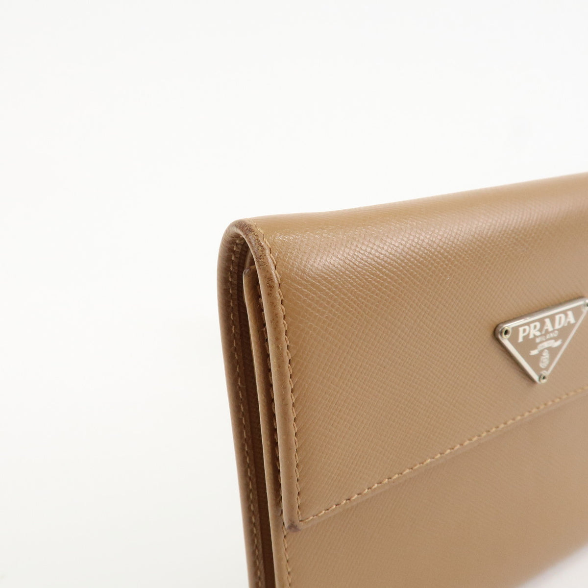 Prada Triangle Logo Saffiano Leather Trifold Wallet Brown Used【Pre-order】