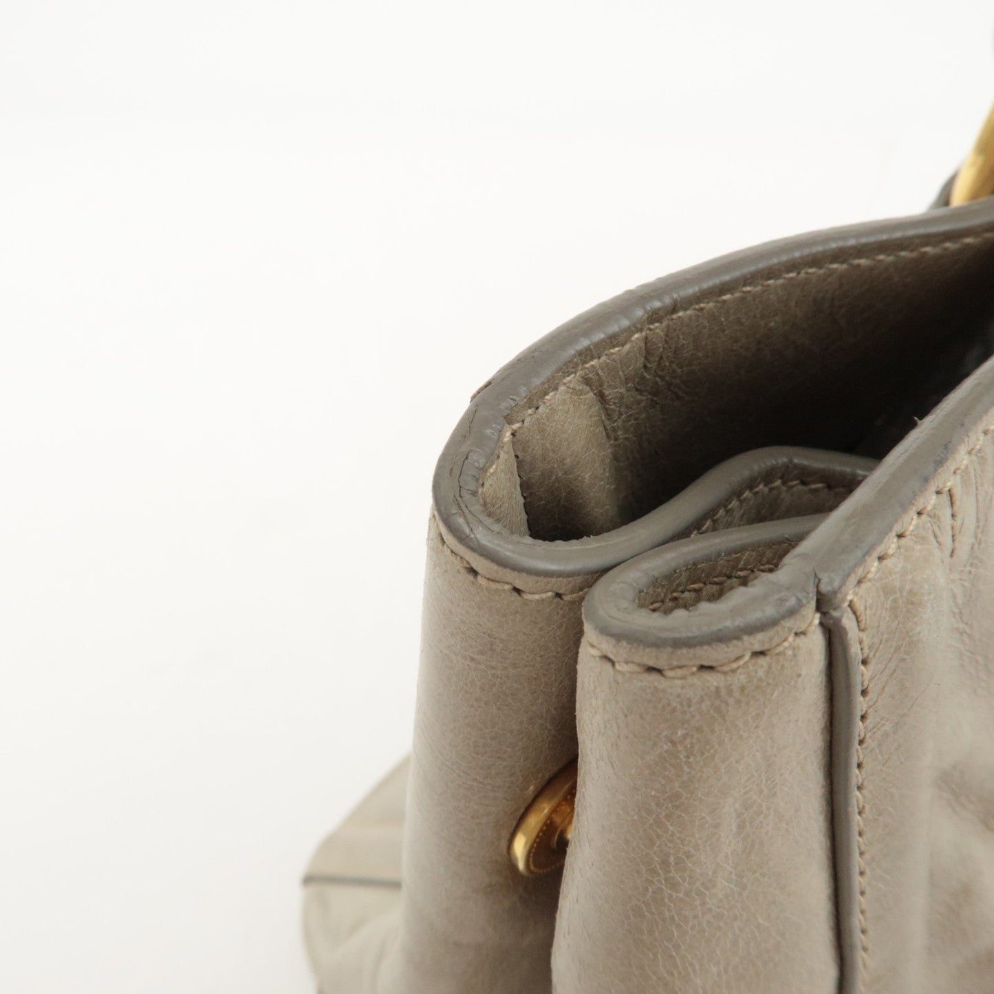 Prada Triangle Logo Leather 2Way Bag Tote Bag Gray BN2104 Used【Pre-order】