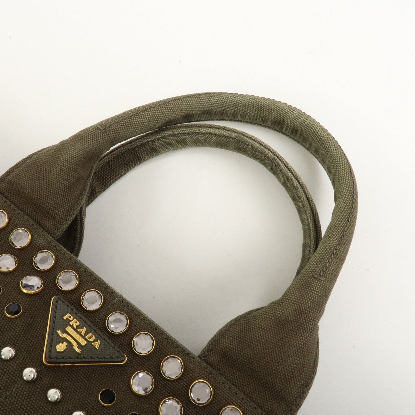 Prada Triangle Logo Canapa Large Tote Hand Bag Bijou Khaki BN1872【Pre-order】