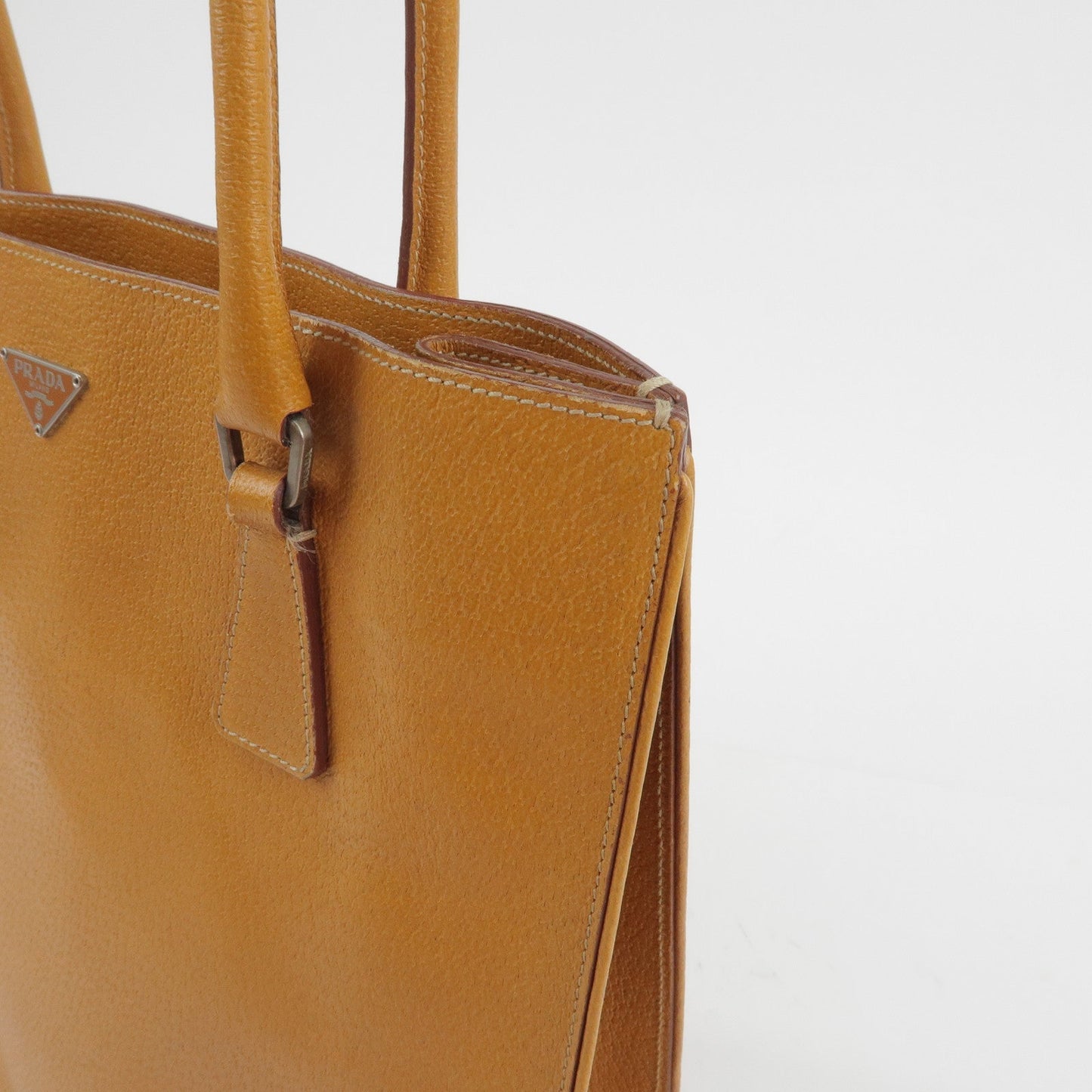 Prada Triangle Logo Leather Tote Bag Shoulder Bag Light Brown【Pre-order】