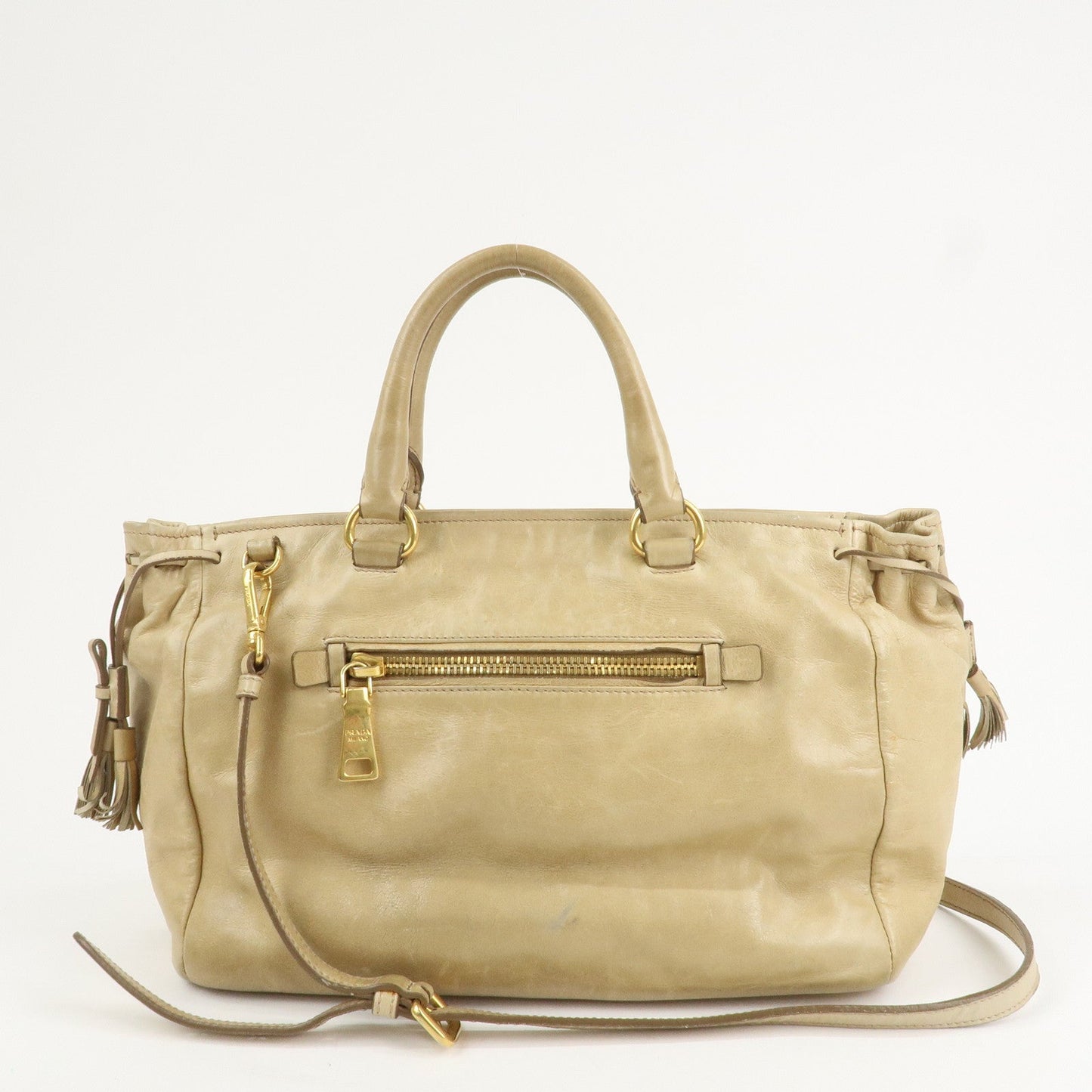 Prada Triangle Logo VITELLOSHINE Leather 2Way Bag Beige BN1921【Pre-order】